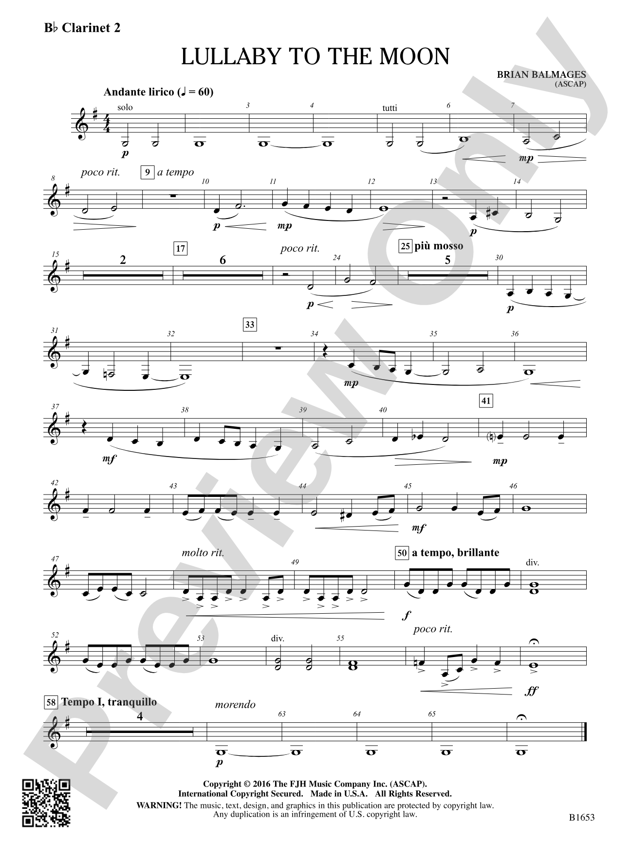 Lullaby to the Moon: B-flat Clarinet 2