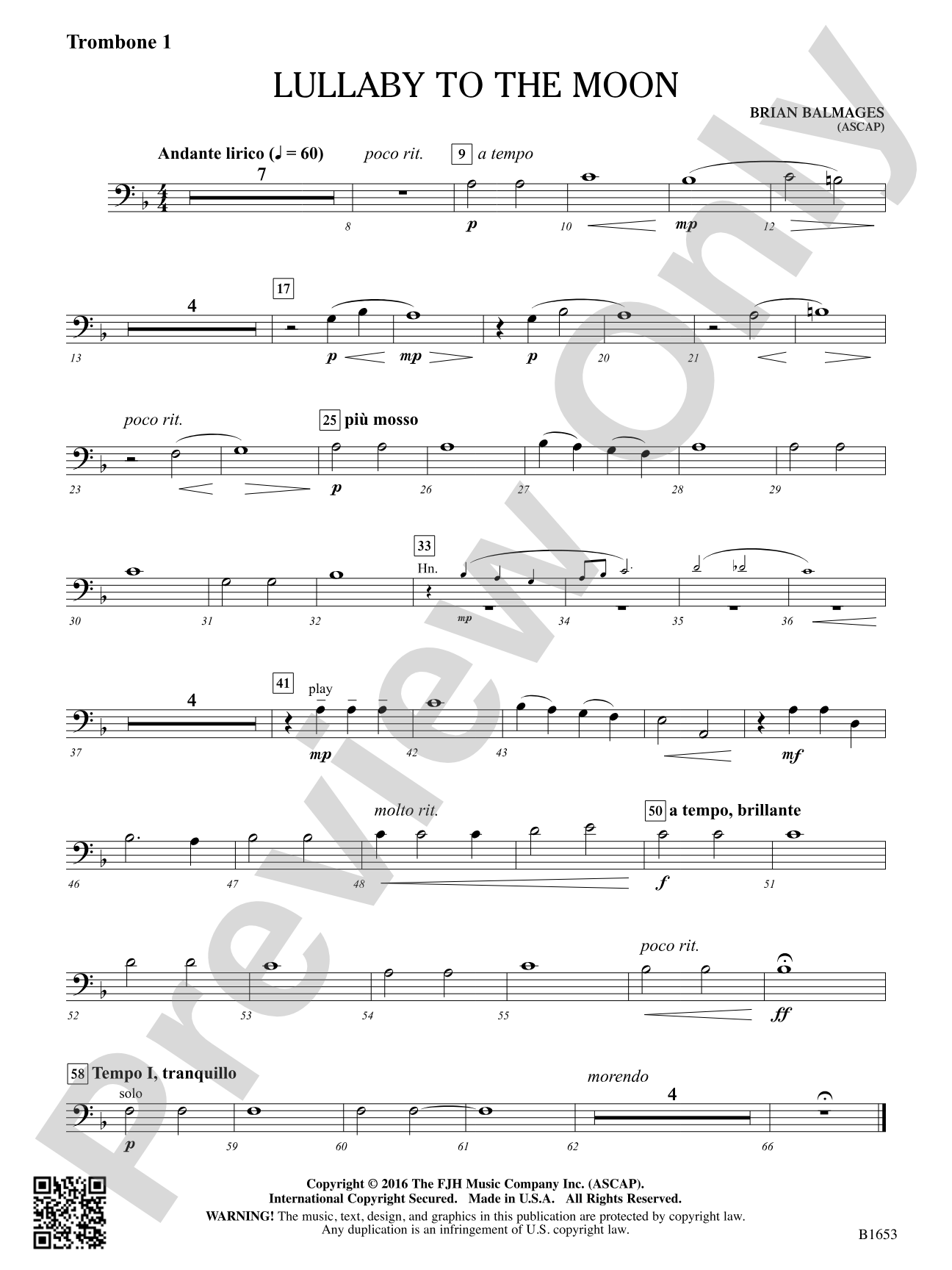Lullaby to the Moon: Trombone 1