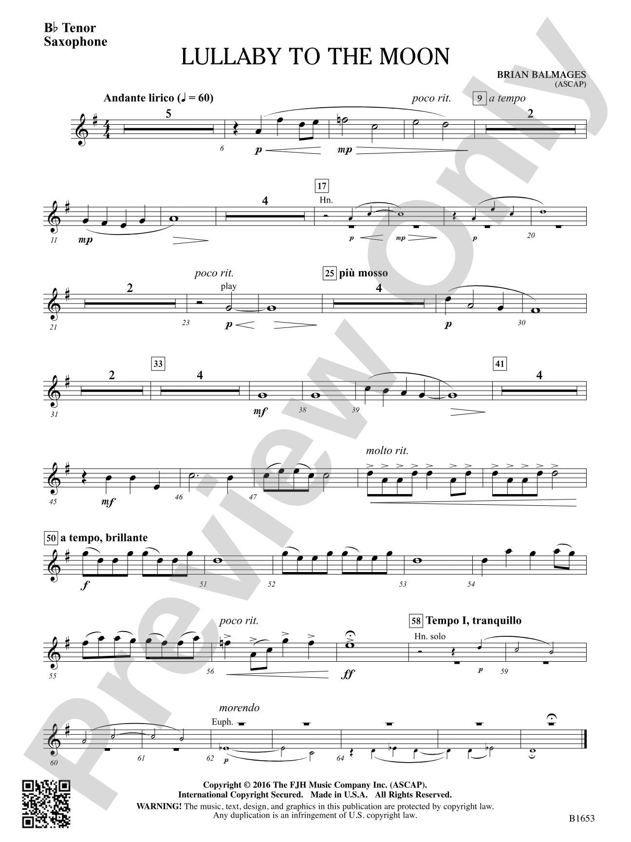 Lullaby to the Moon: B-flat Tenor Saxophone