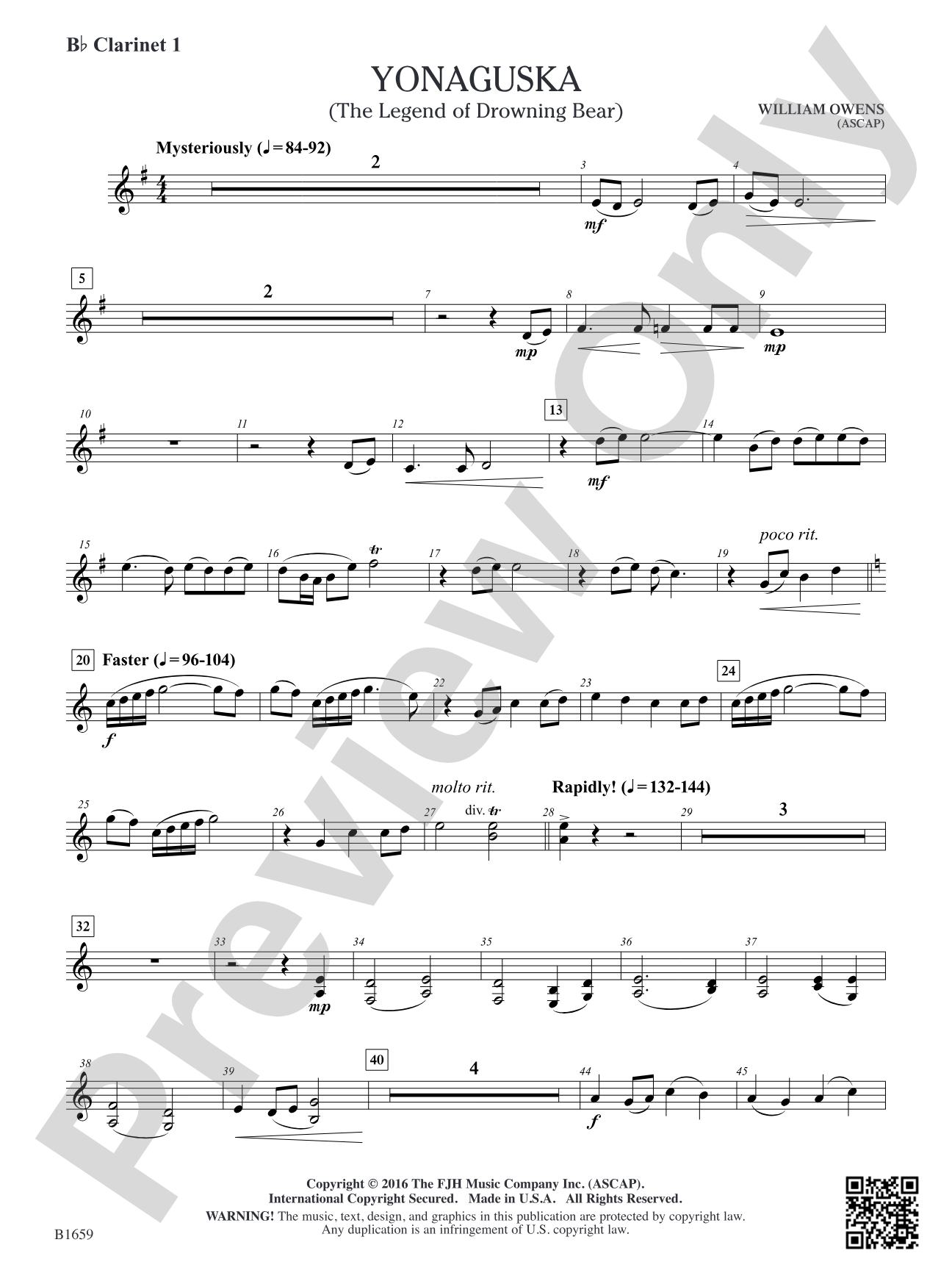 Yonaguska: B-flat Clarinet 1