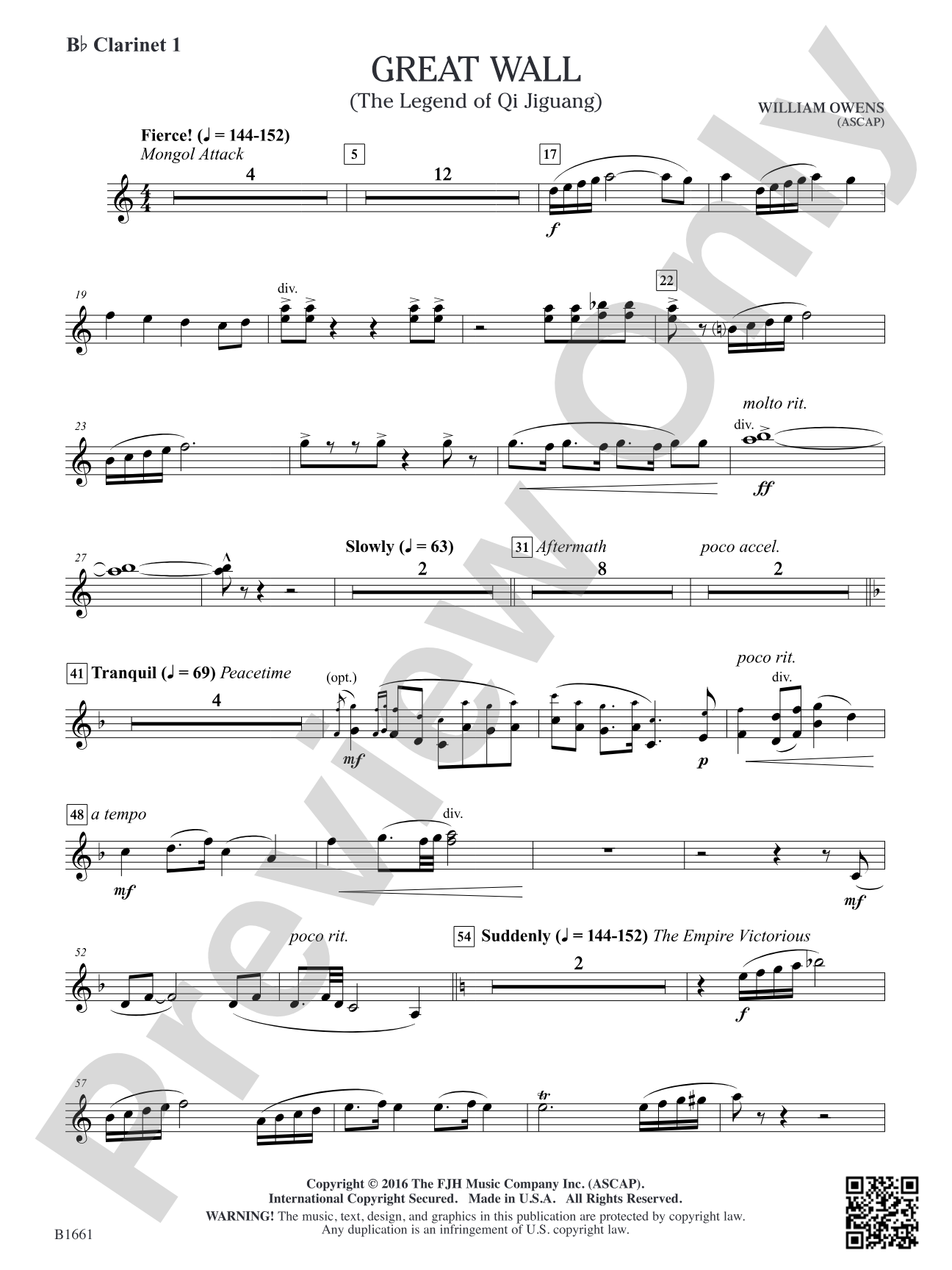 Great Wall: B-flat Clarinet 1