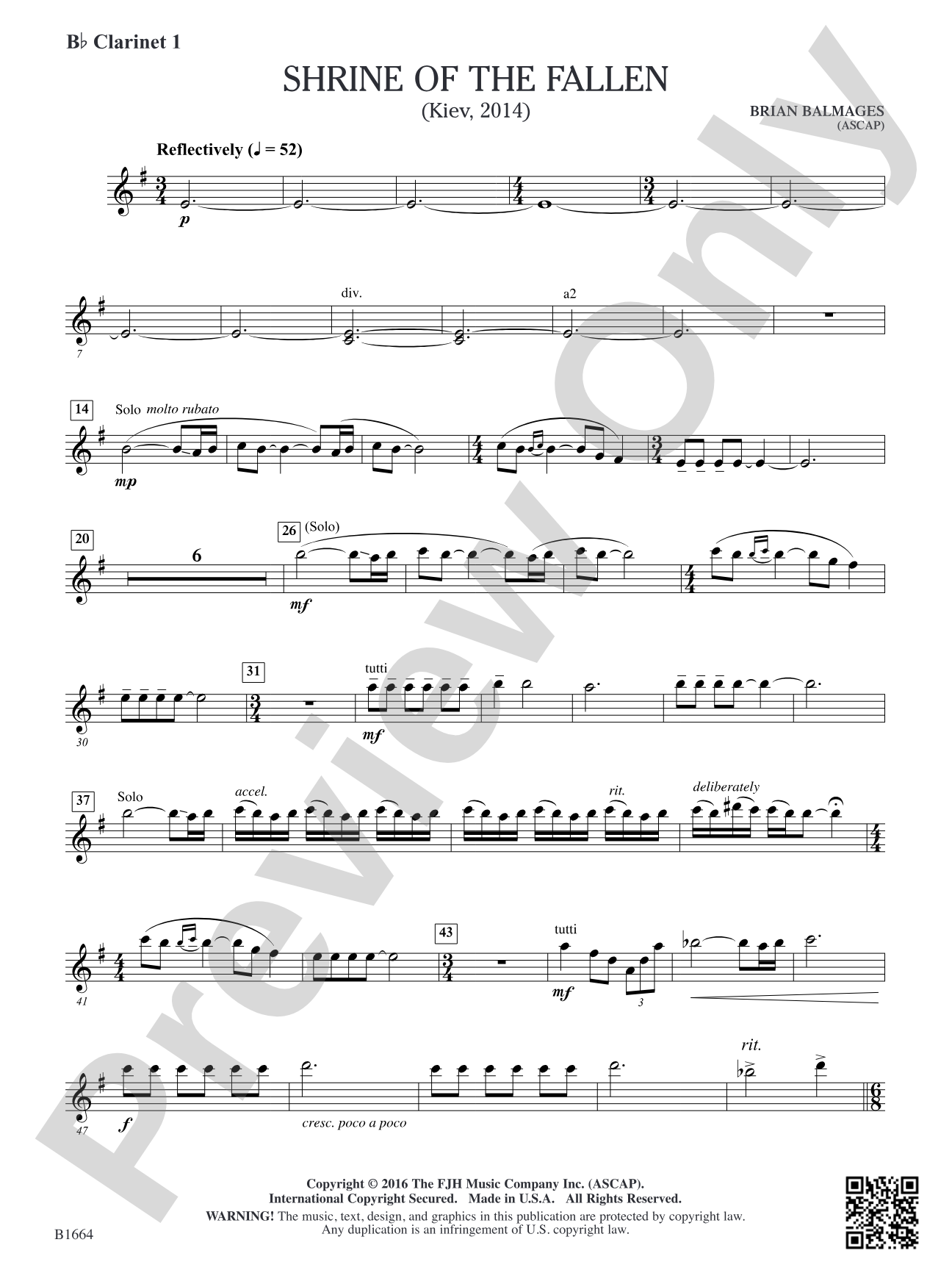 Shrine of the Fallen: B-flat Clarinet 1