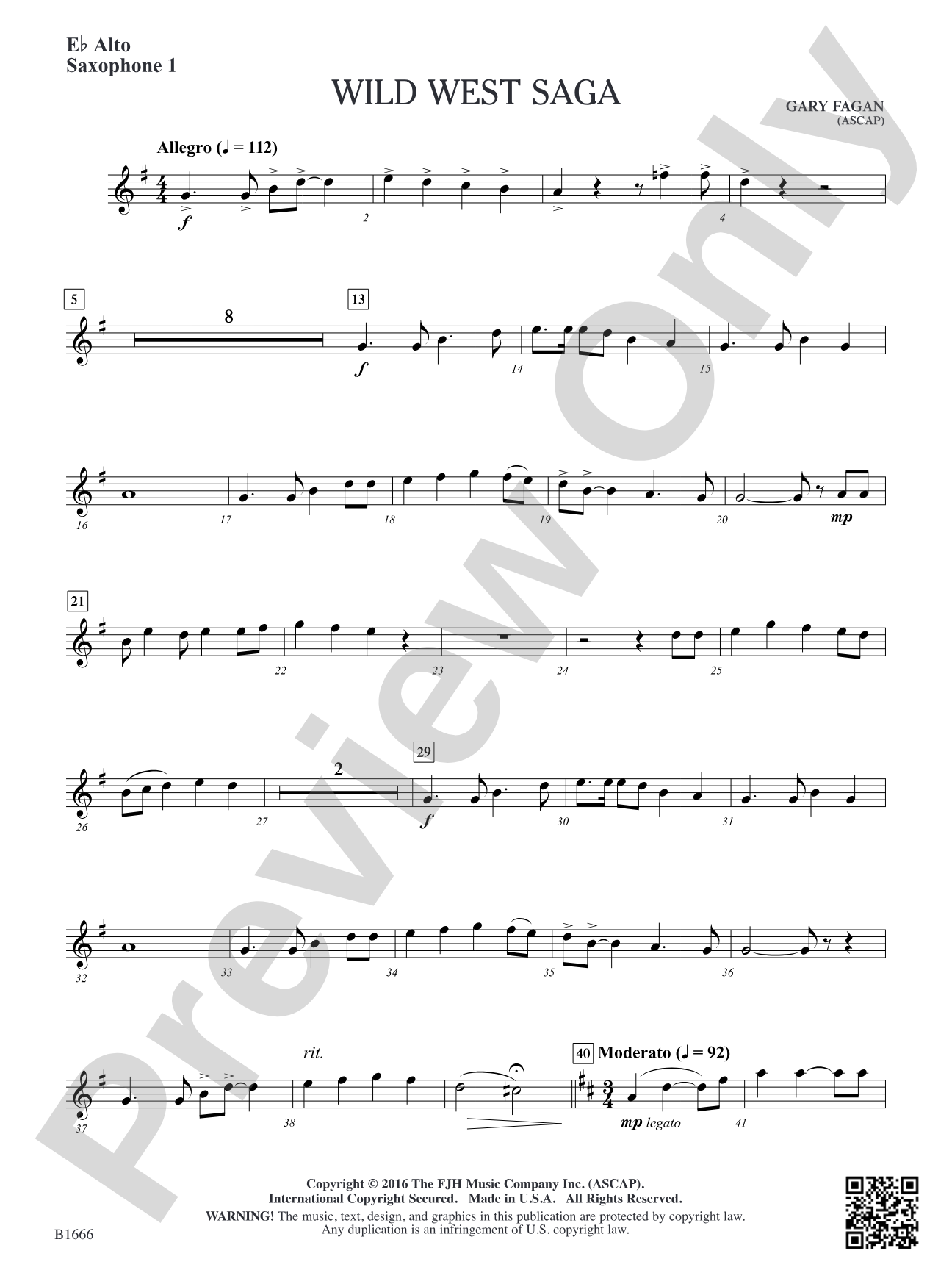 Wild West Saga: E-flat Alto Saxophone 1