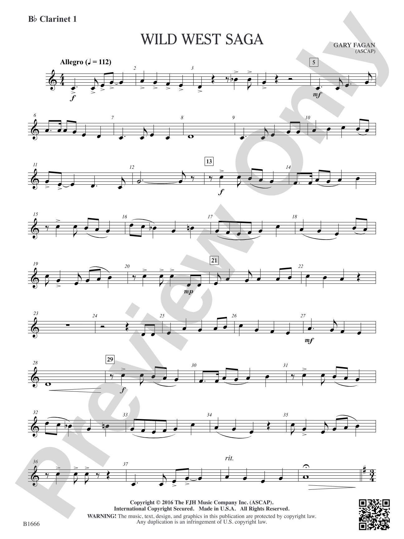 Wild West Saga: B-flat Clarinet 1