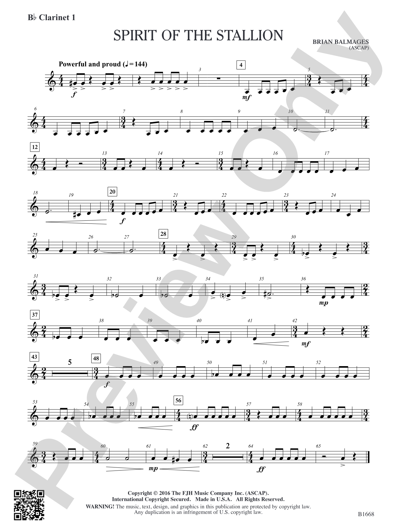 Spirit of the Stallion: B-flat Clarinet 1