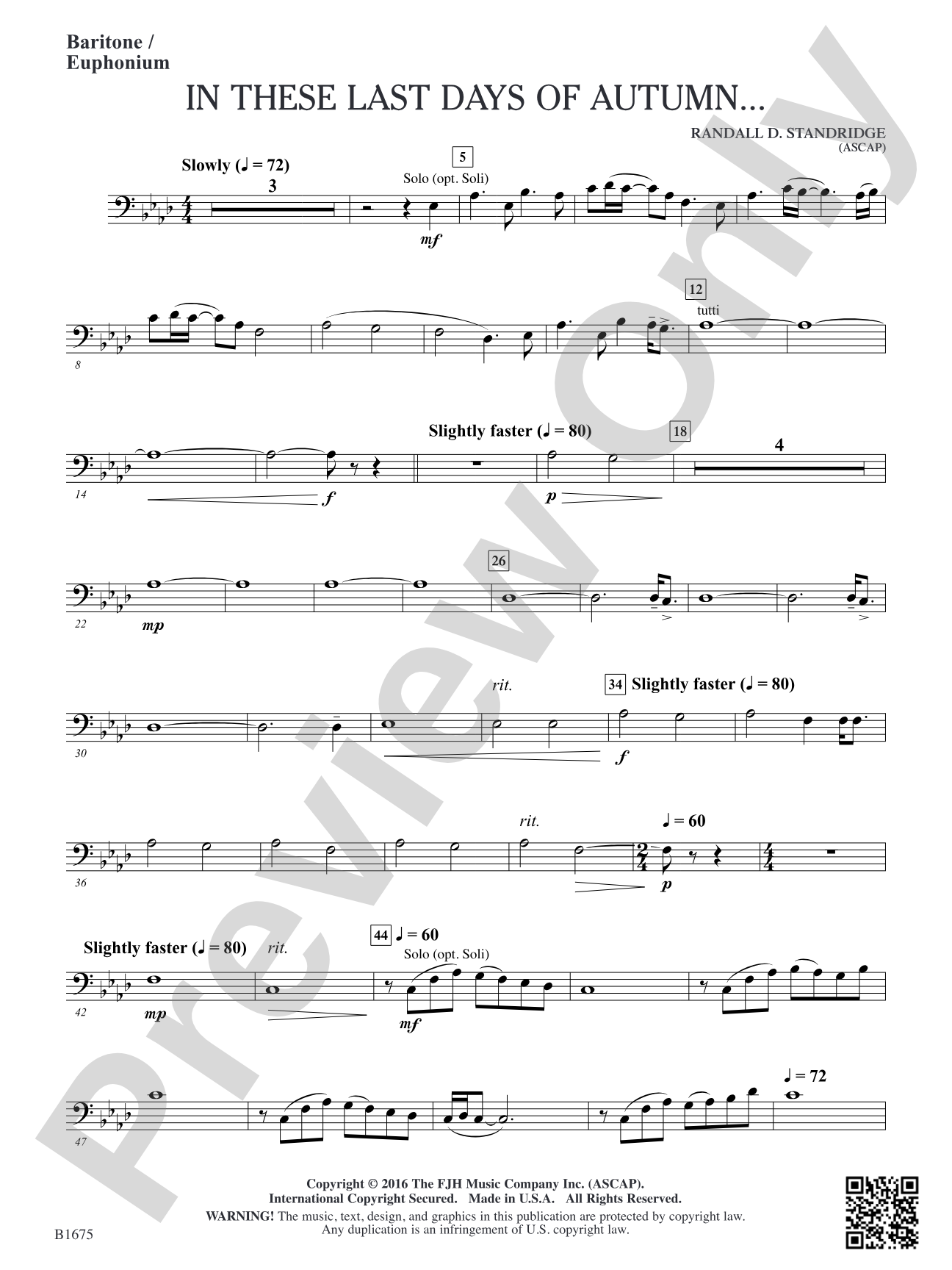 In These Last Day of Autumn...: Baritone / Euphonium