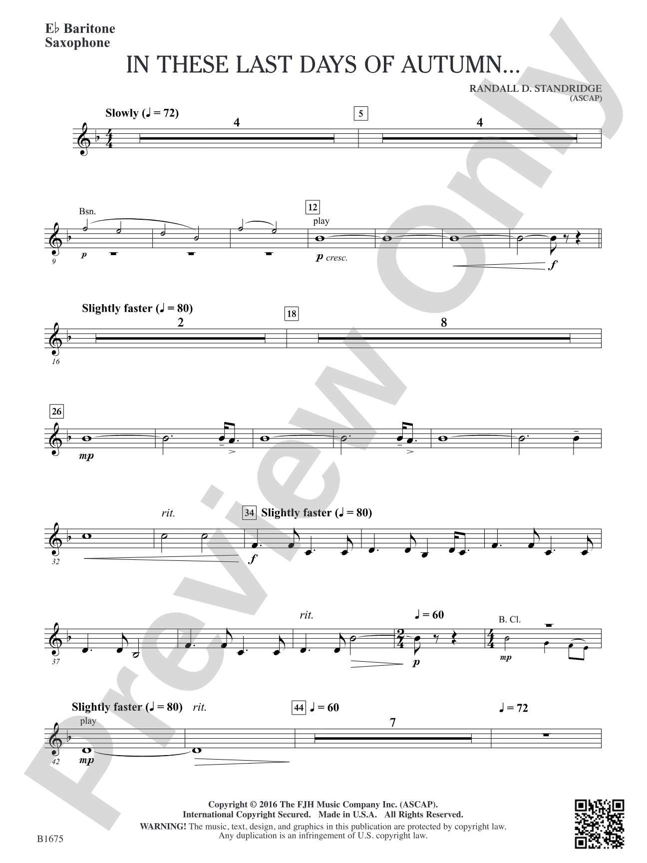 In These Last Day of Autumn...: E-flat Baritone Saxophone