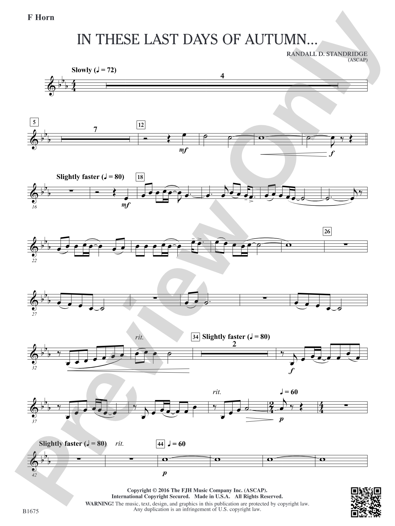 In These Last Day of Autumn...: F Horn