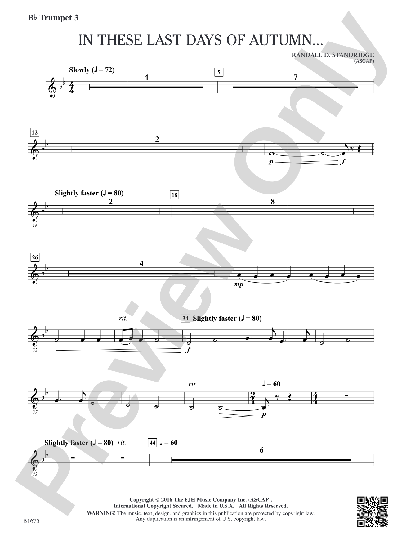 In These Last Day of Autumn...: B-flat Trumpet 3