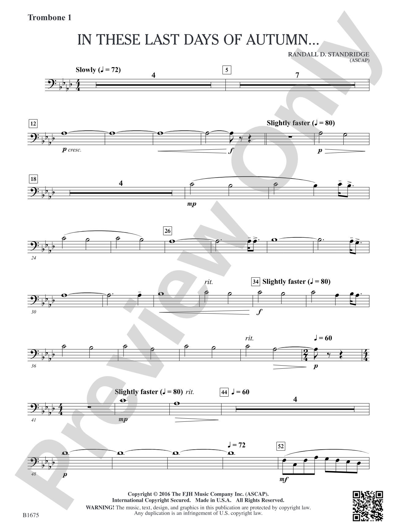In These Last Day of Autumn...: Trombone 1
