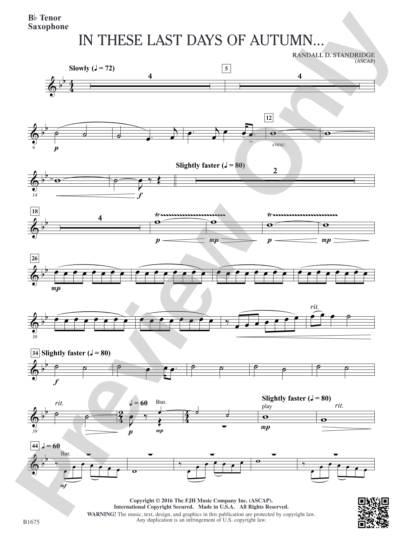 In These Last Day of Autumn...: B-flat Tenor Saxophone