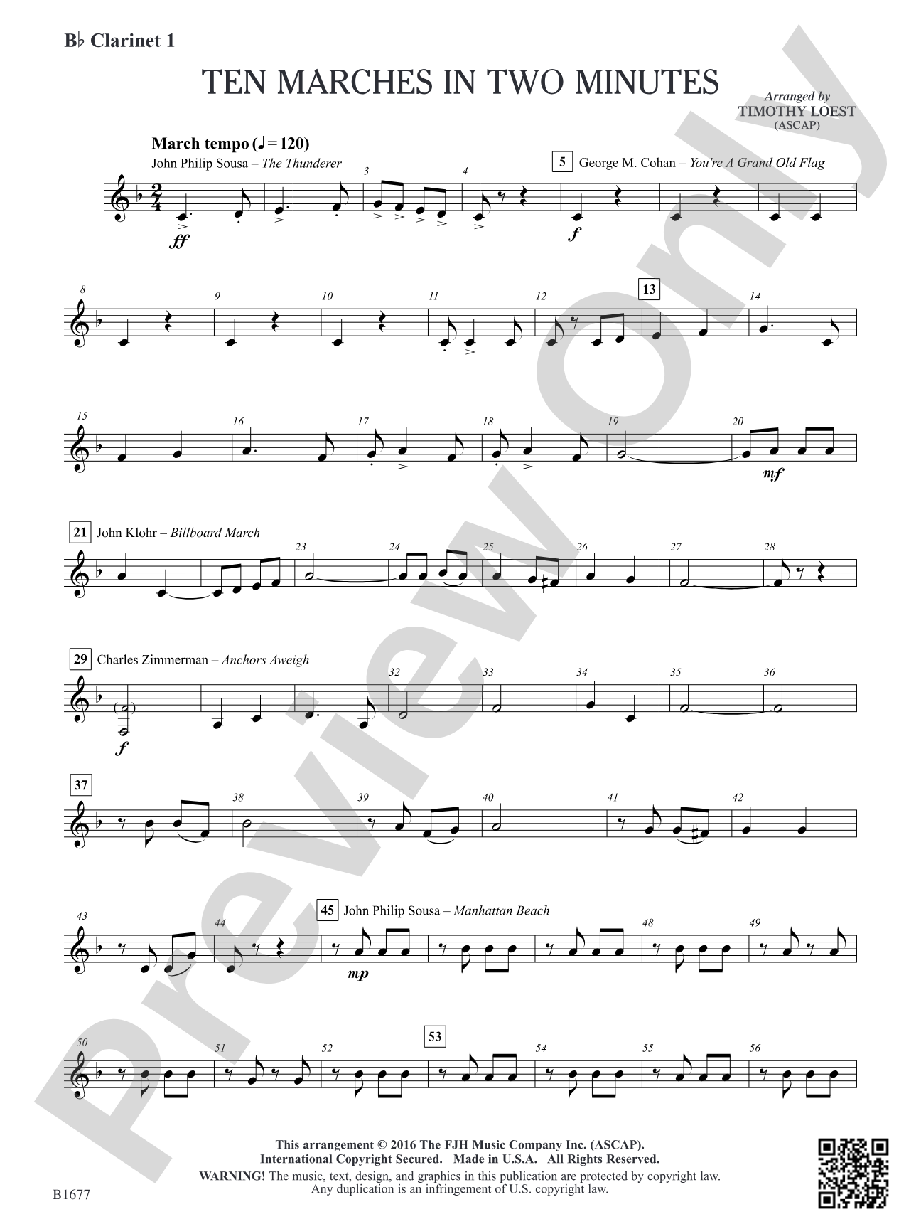 Ten Marches in Two Minutes: B-flat Clarinet 1