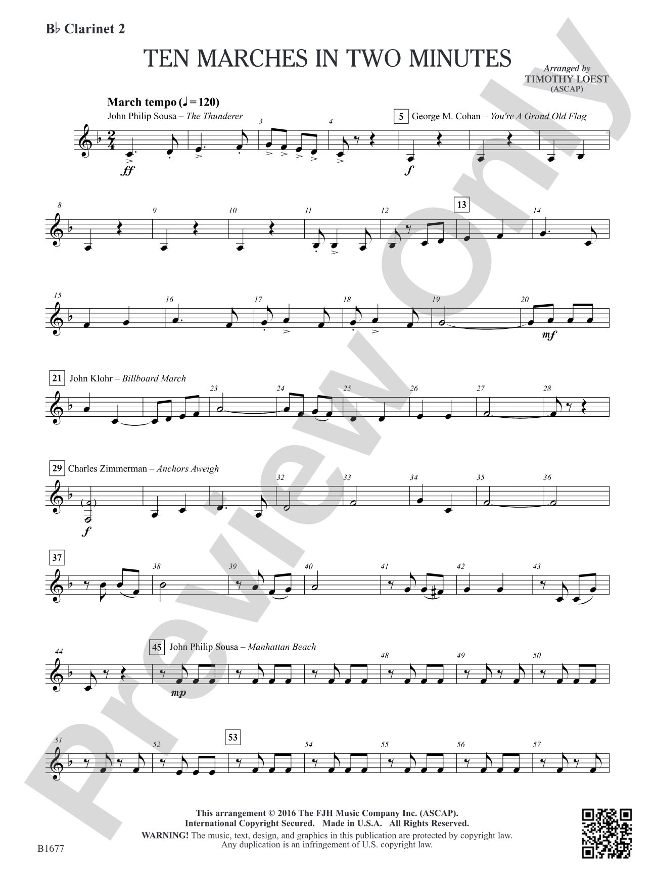 Ten Marches in Two Minutes: B-flat Clarinet 2