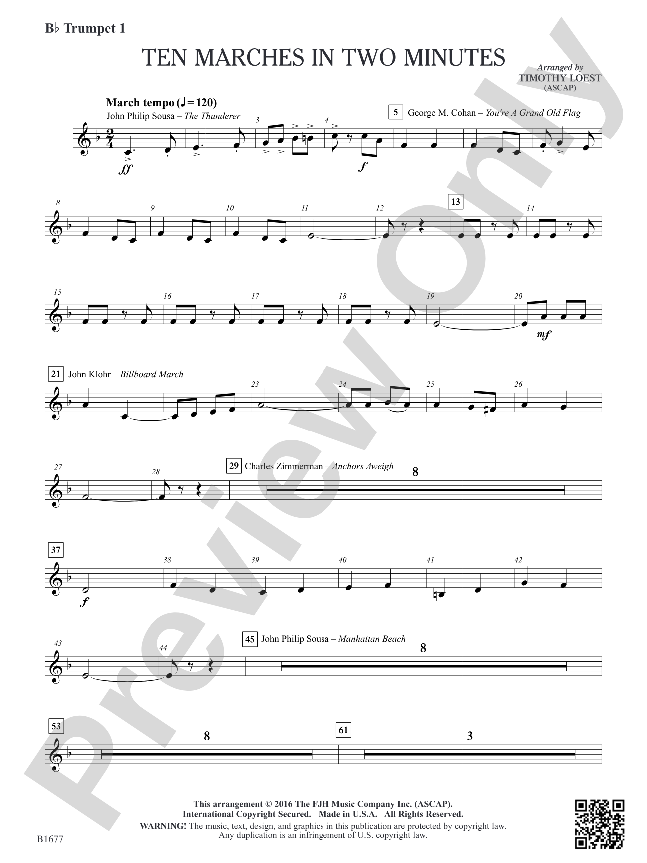 Ten Marches in Two Minutes: B-flat Trumpet 1