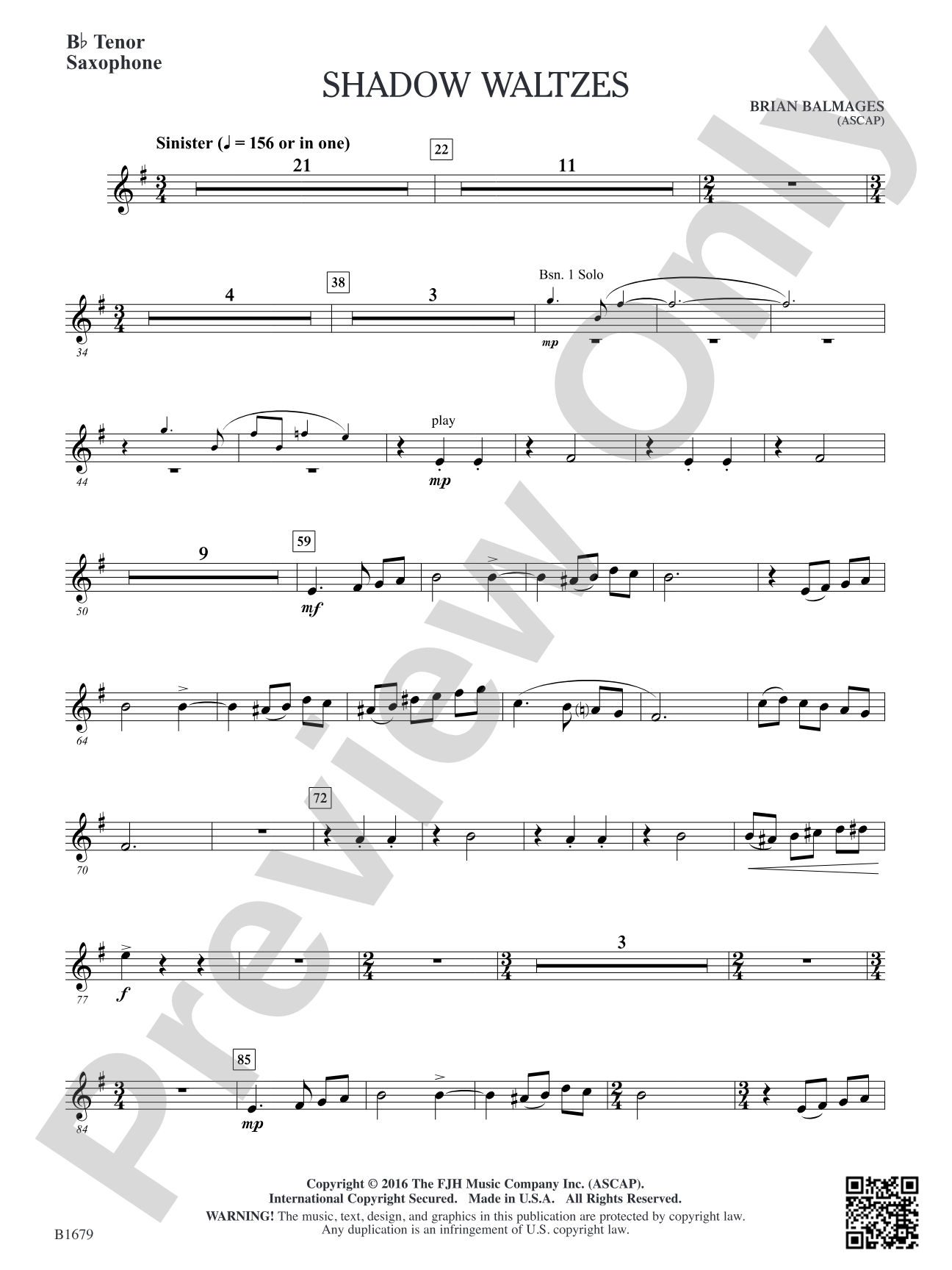 Shadow Waltzes: B-flat Tenor Saxophone