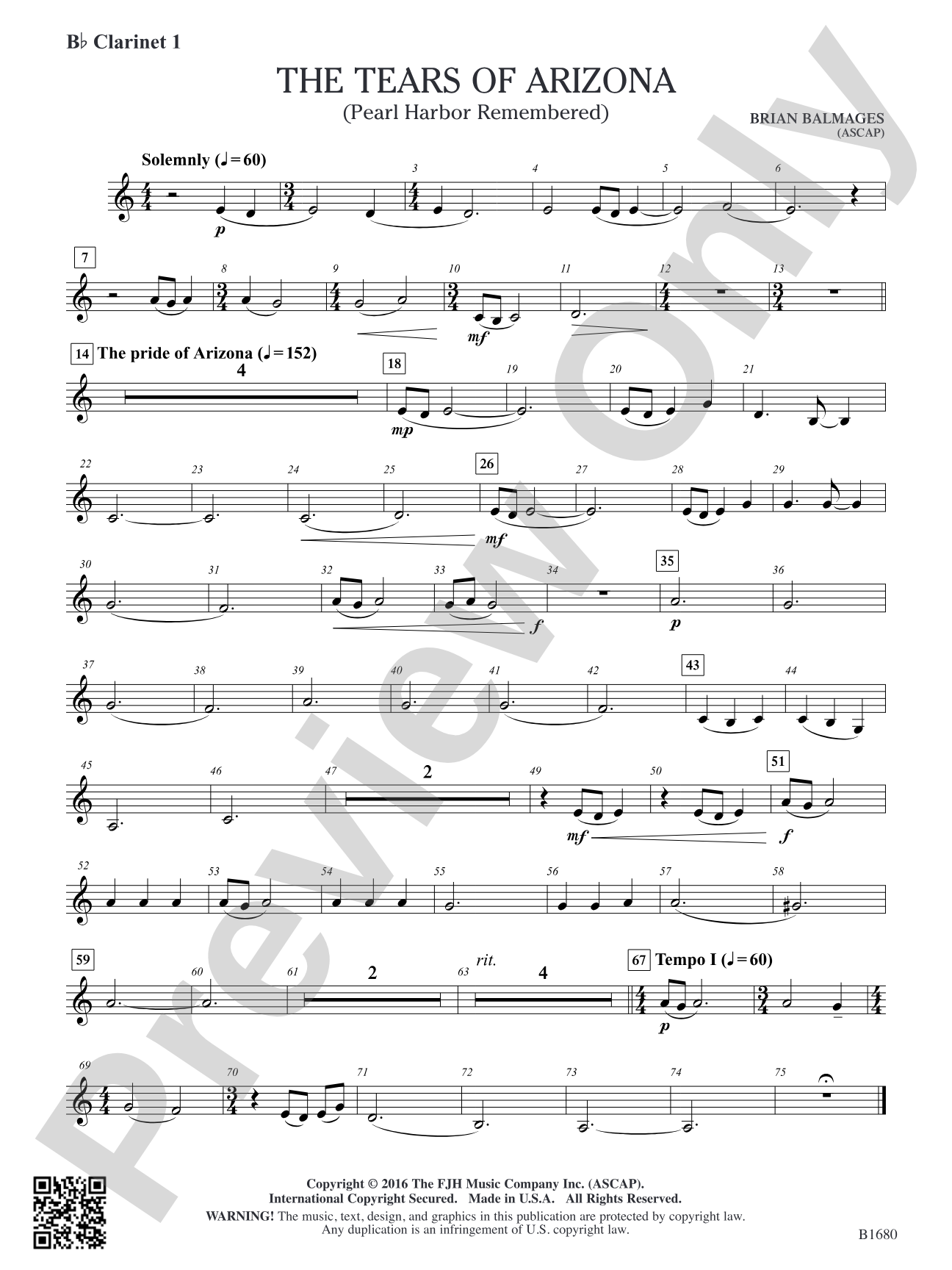 The Tears of Arizona: B-flat Clarinet 1