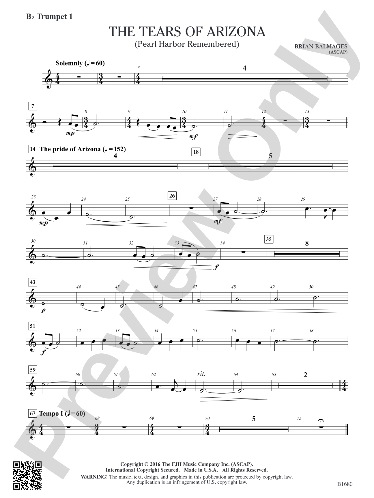 The Tears of Arizona: B-flat Trumpet 1