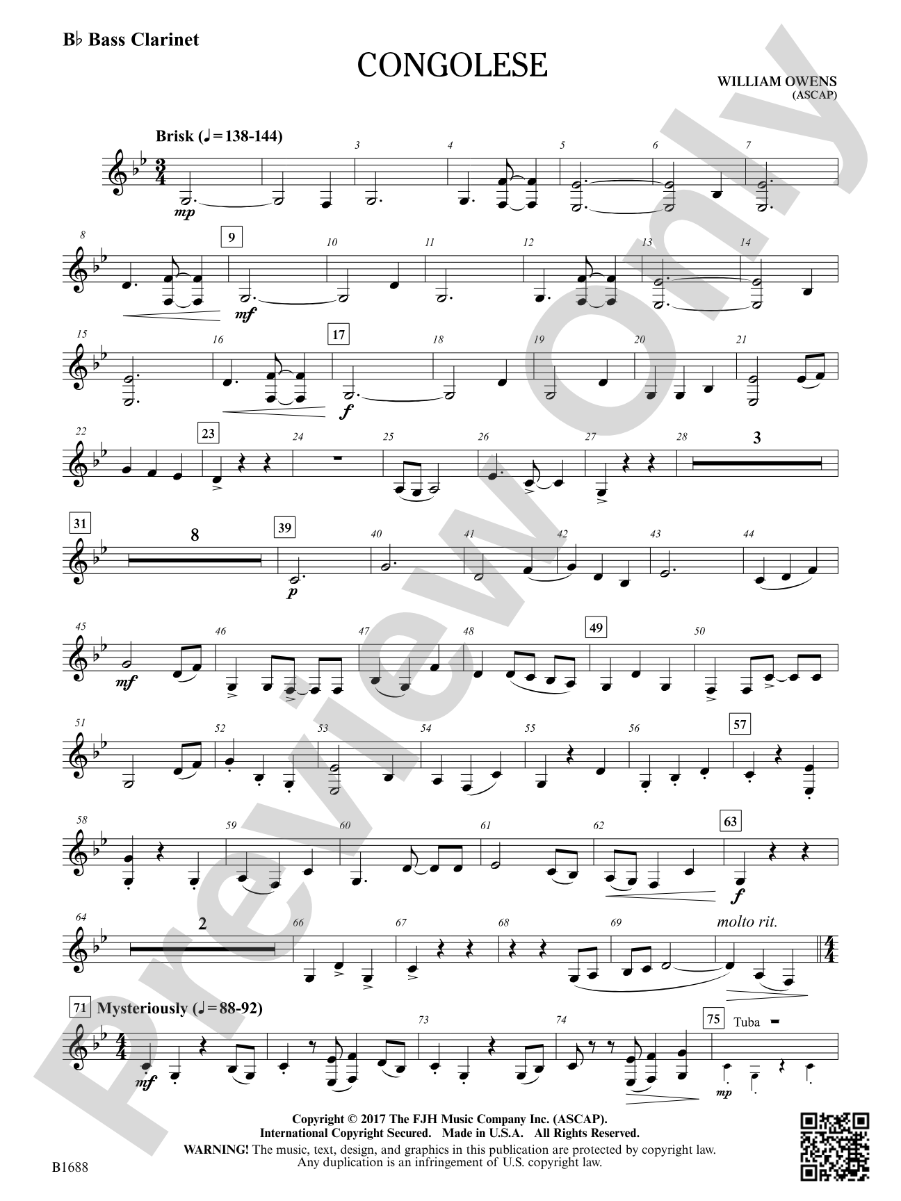 Congolese: B-flat Bass Clarinet