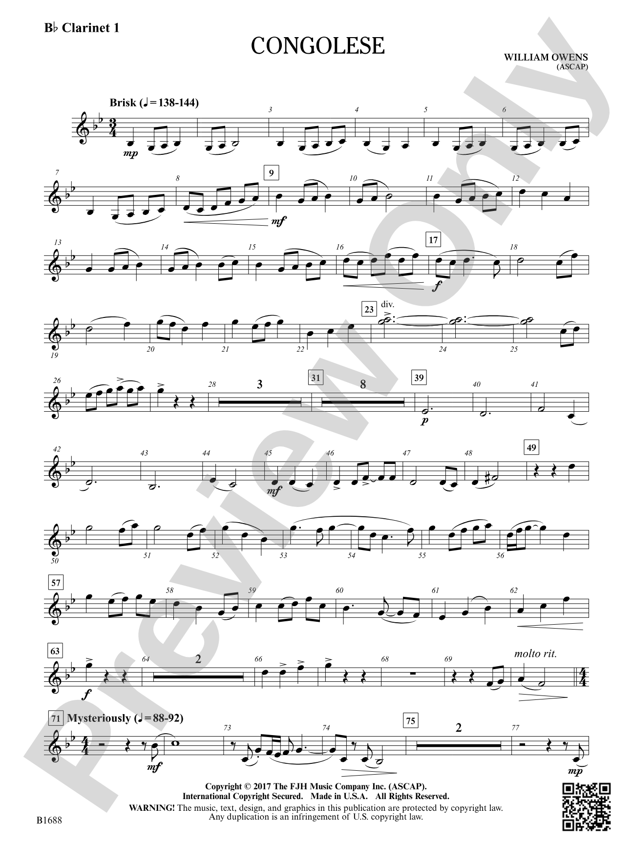 Congolese: B-flat Clarinet 1