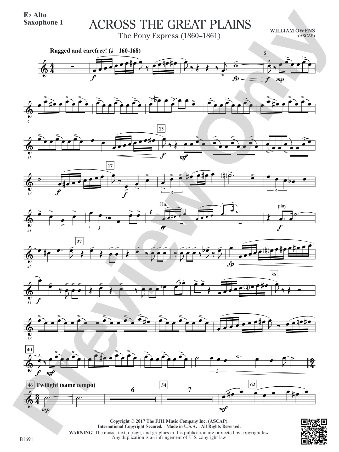 Across The Great Plains: E-flat Alto Saxophone 1