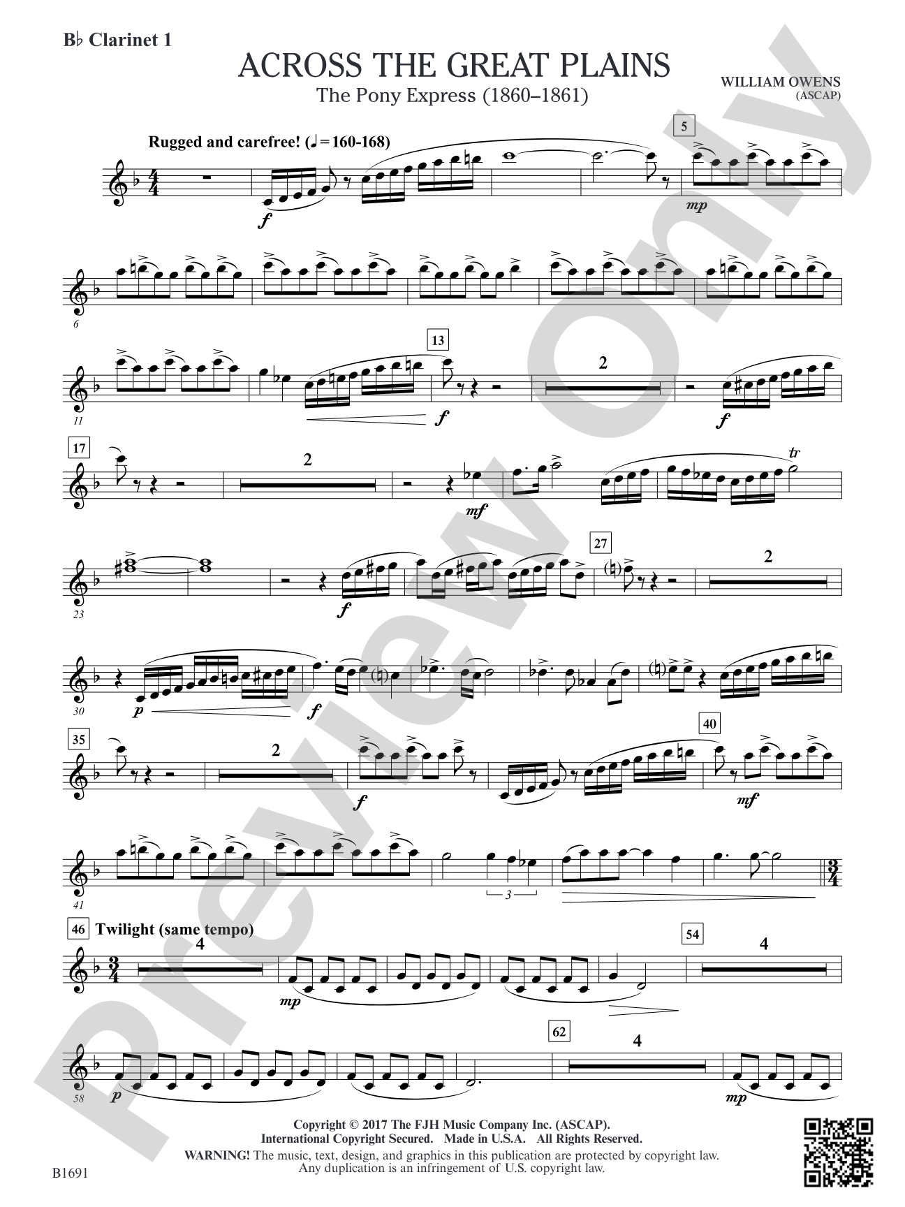 Across The Great Plains: B-flat Clarinet 1