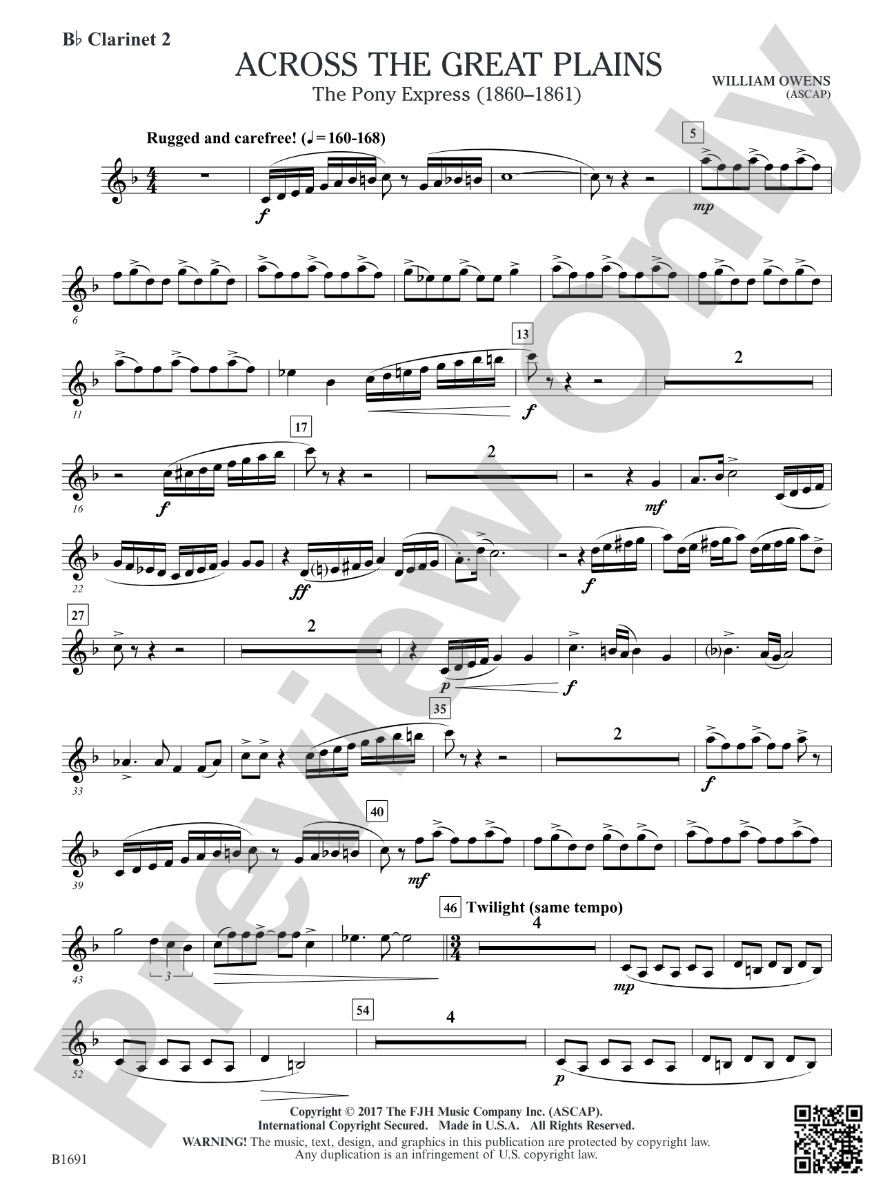 Across The Great Plains: B-flat Clarinet 2