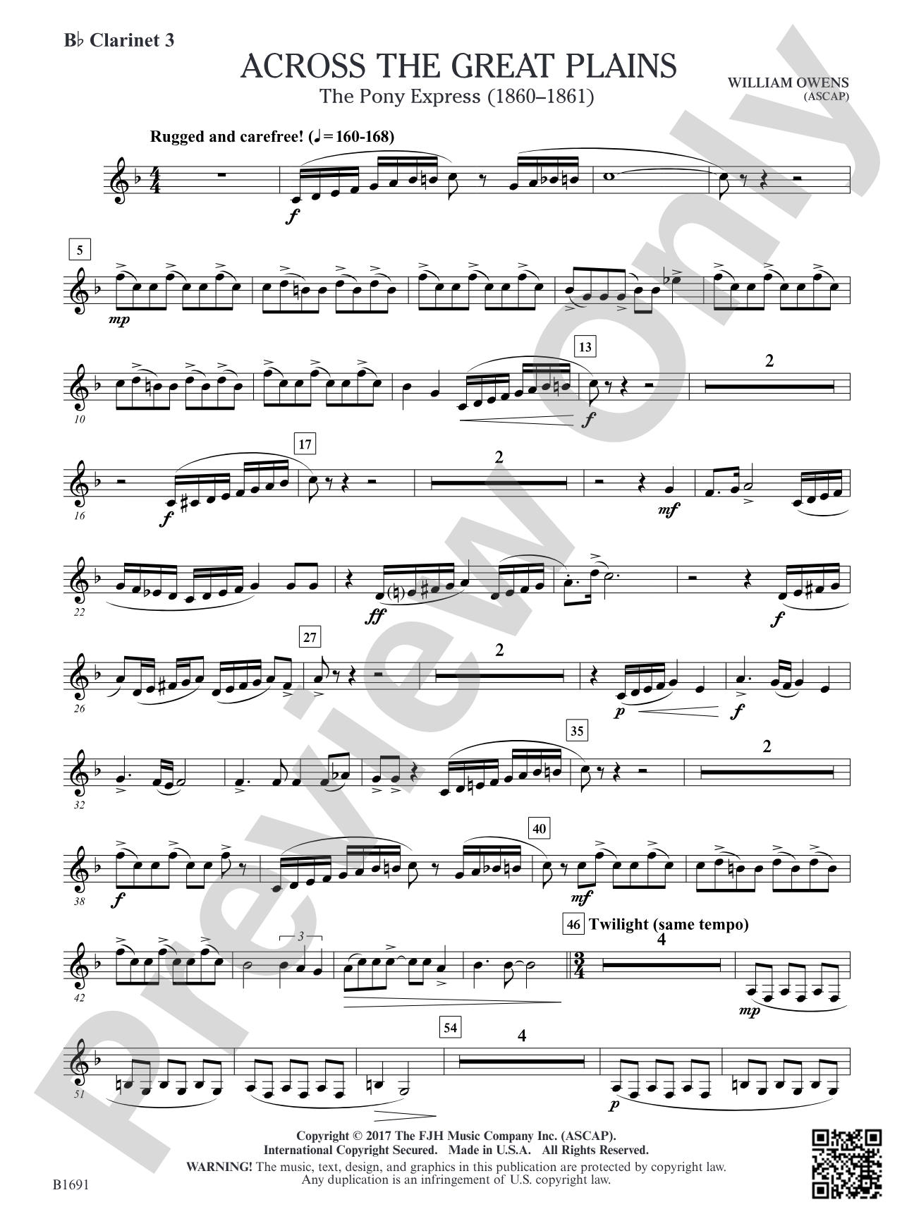 Across The Great Plains: B-flat Clarinet 3