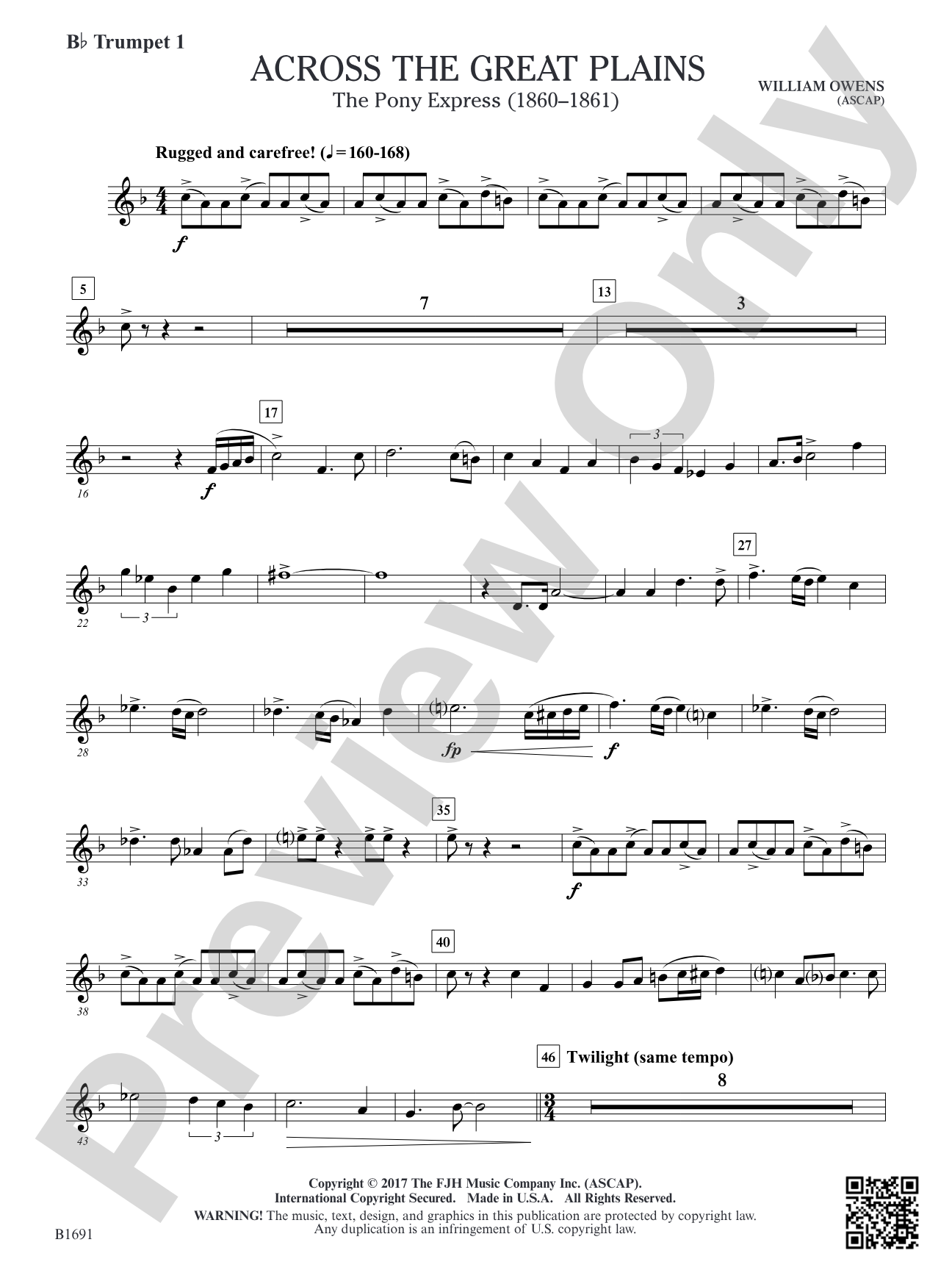 Across The Great Plains: B-flat Trumpet 1