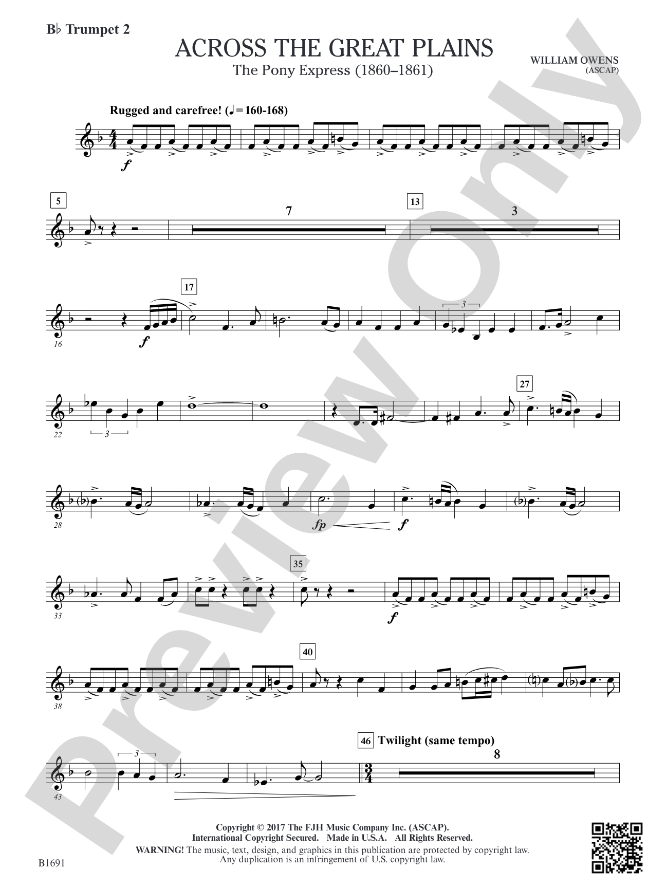 Across The Great Plains: B-flat Trumpet 2