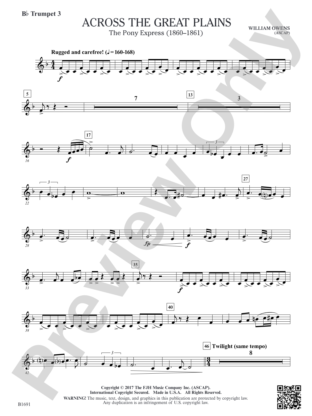Across The Great Plains: B-flat Trumpet 3