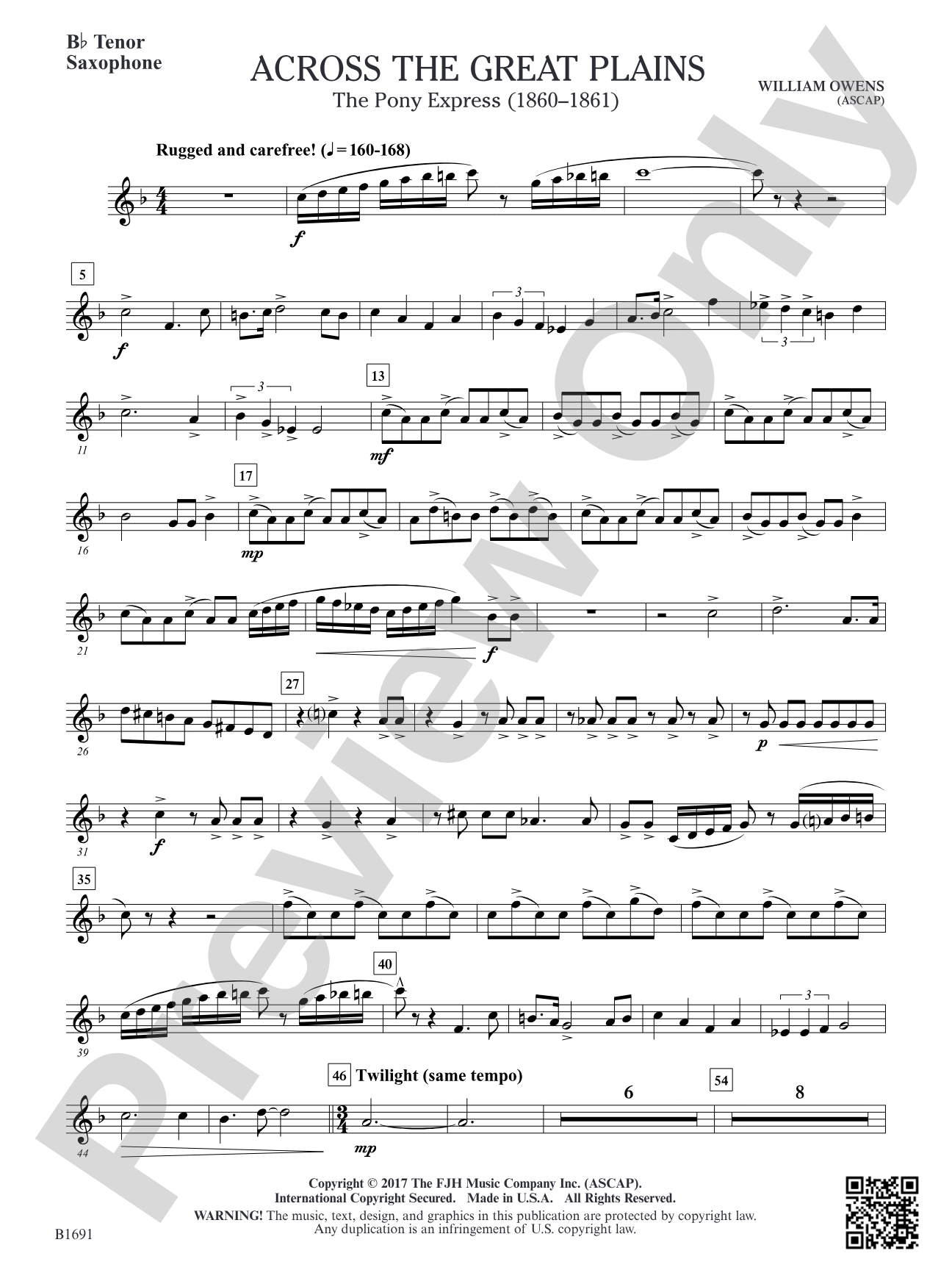Across The Great Plains: B-flat Tenor Saxophone