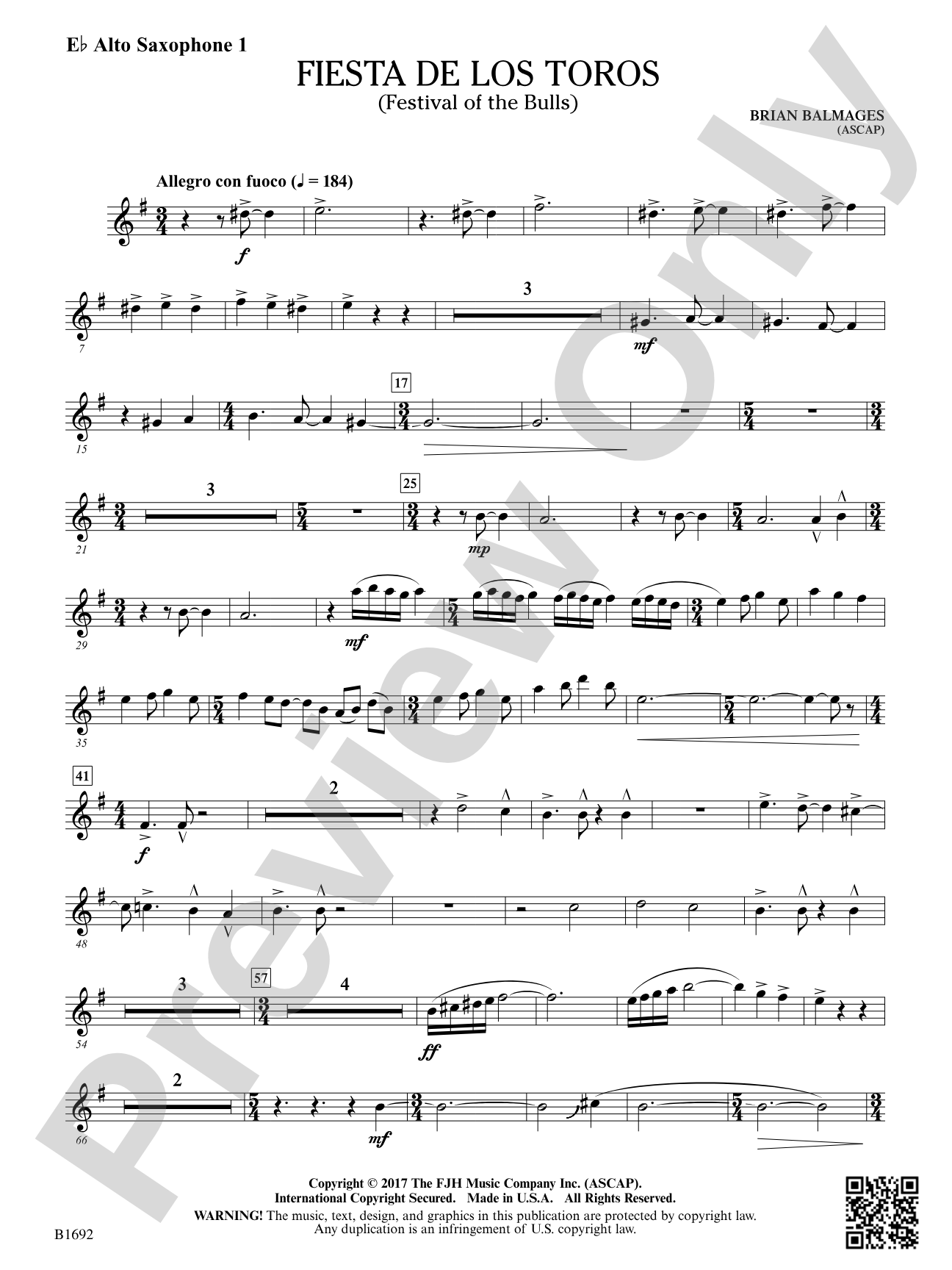 Fiesta de los Toros: E-flat Alto Saxophone 1