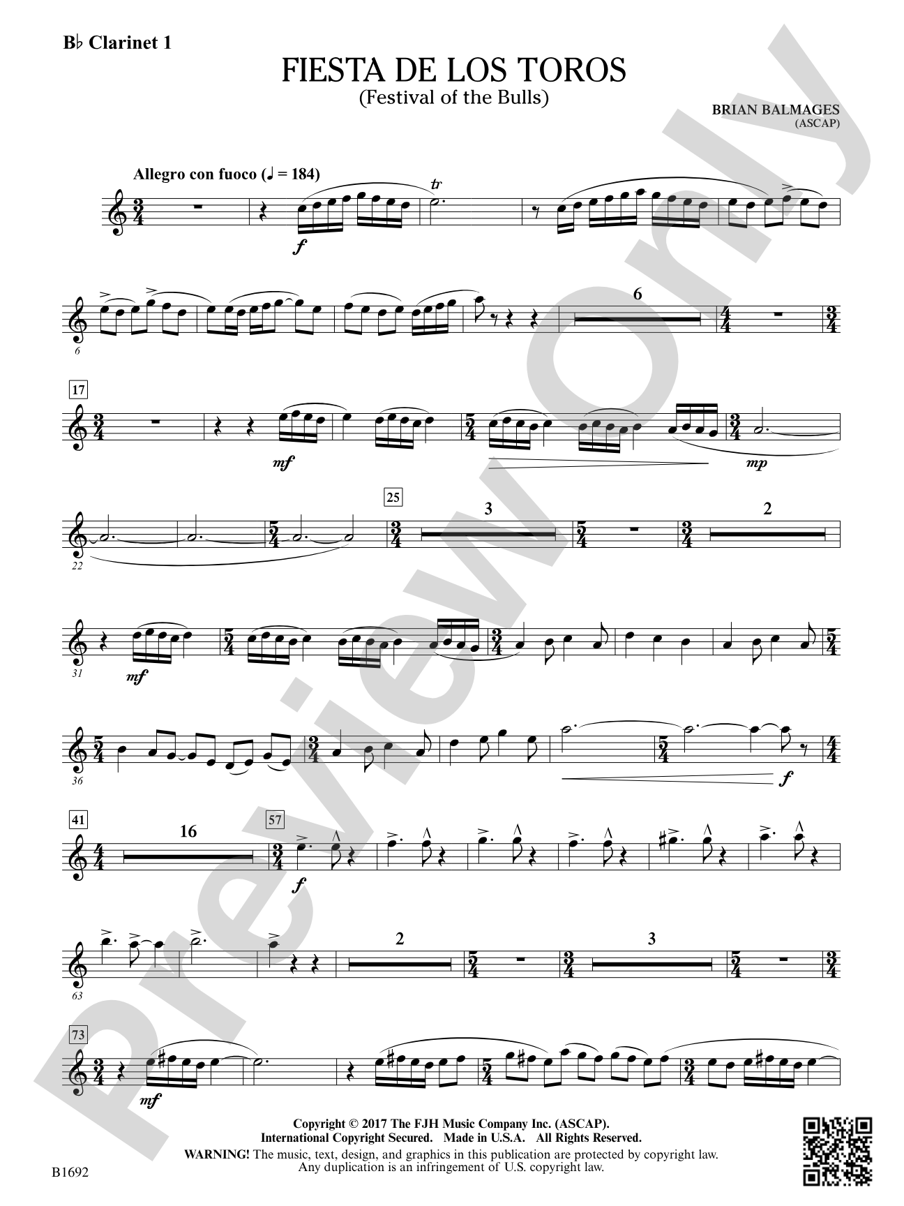 Fiesta de los Toros: B-flat Clarinet 1