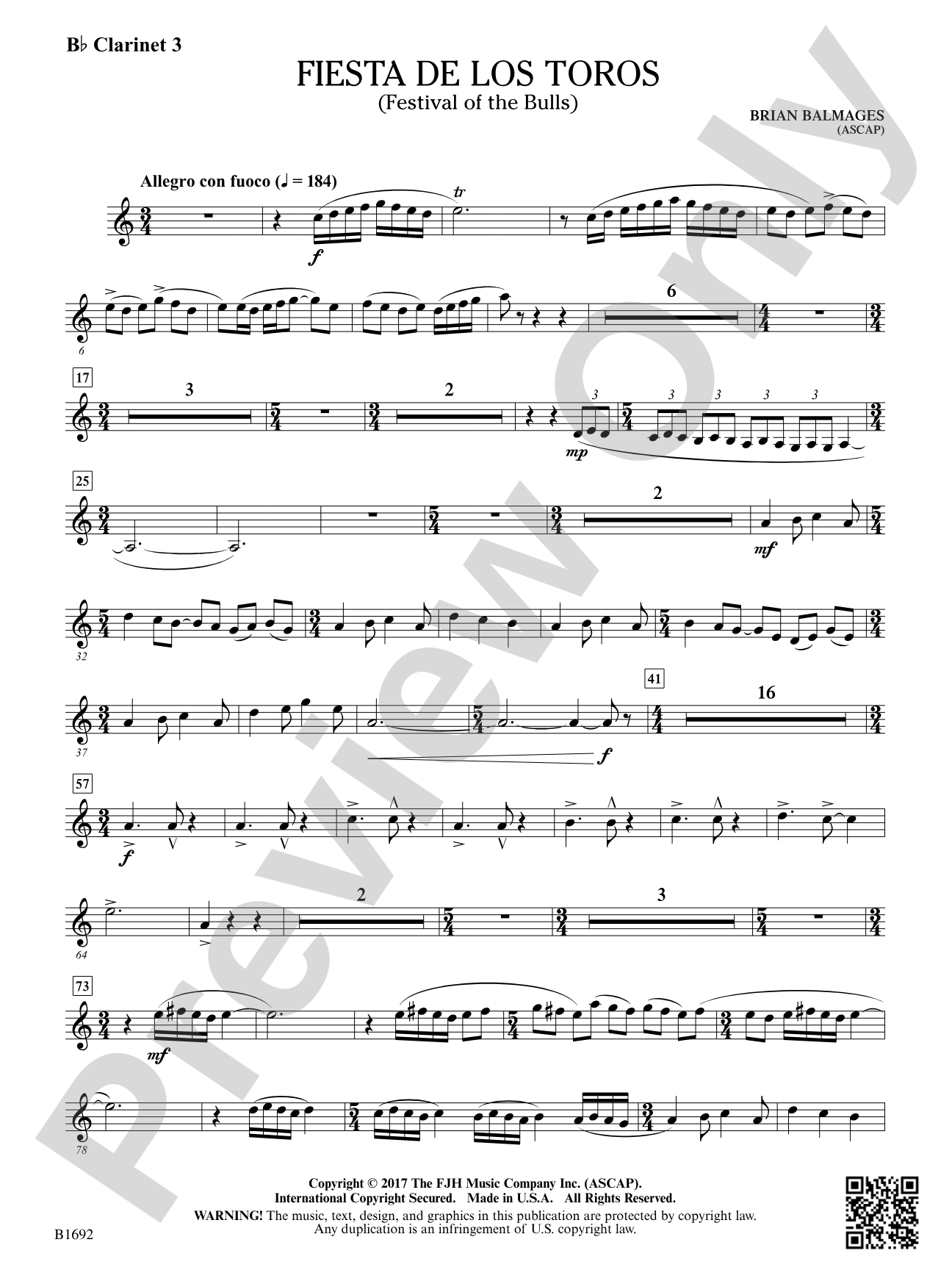 Fiesta de los Toros: B-flat Clarinet 3