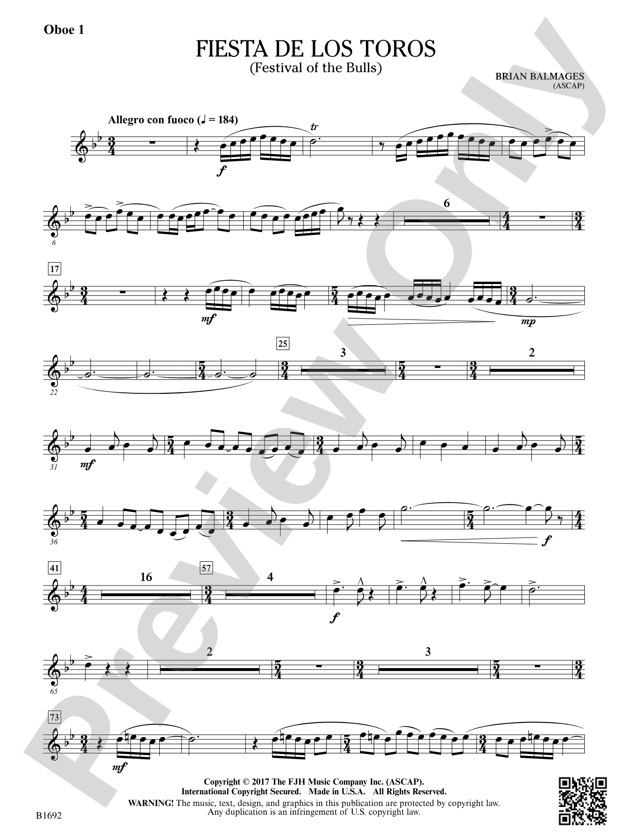 Fiesta de los Toros: Oboe 1