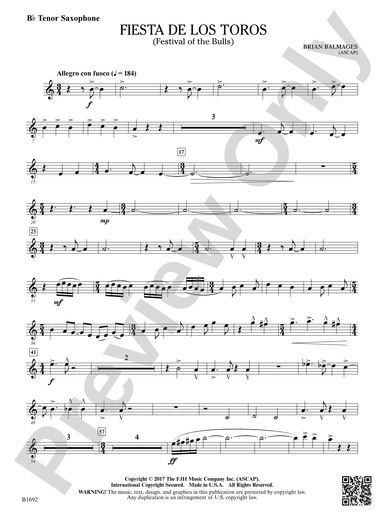 Fiesta de los Toros: B-flat Tenor Saxophone