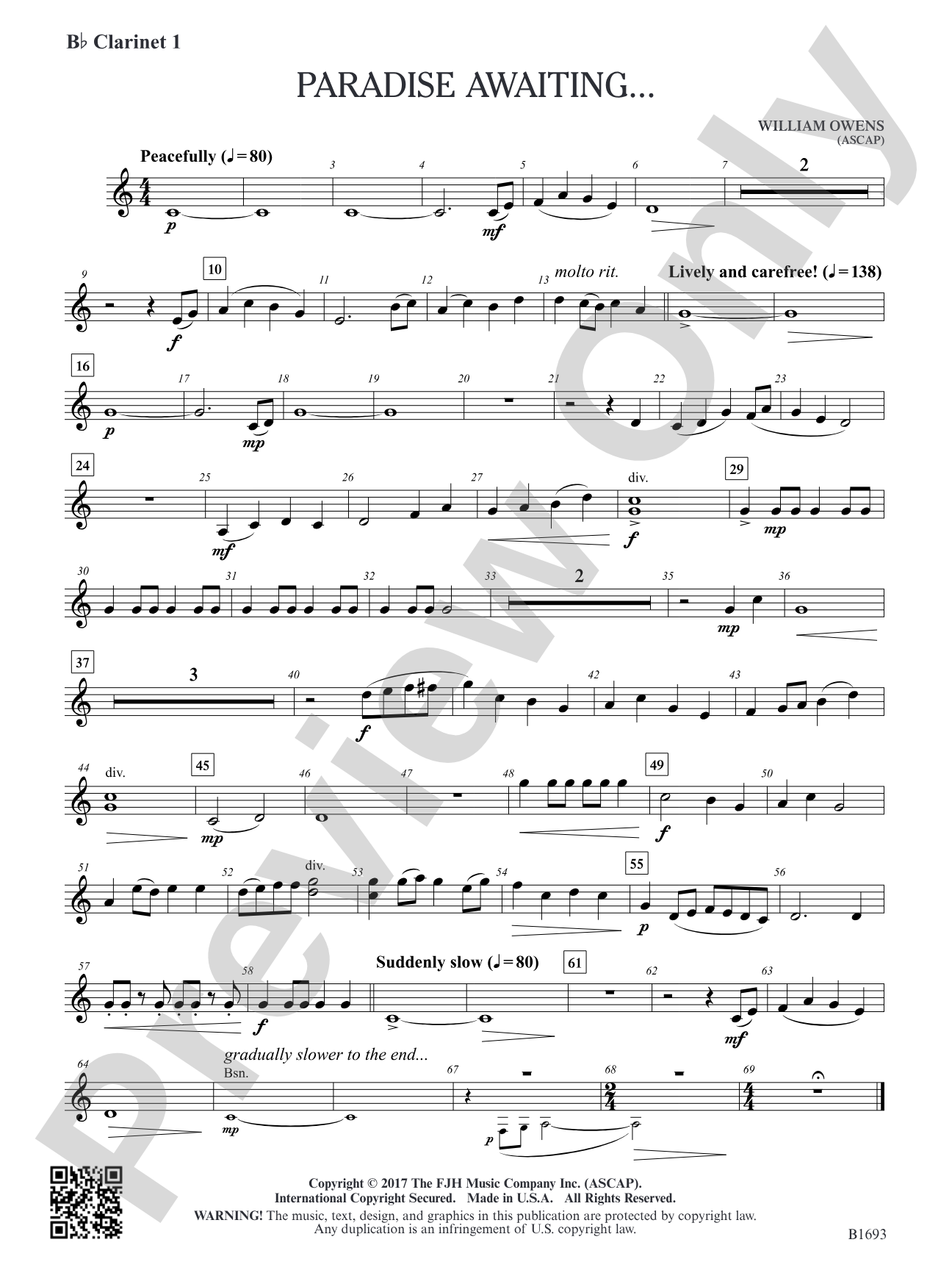 Paradise Awaiting...: B-flat Clarinet 1