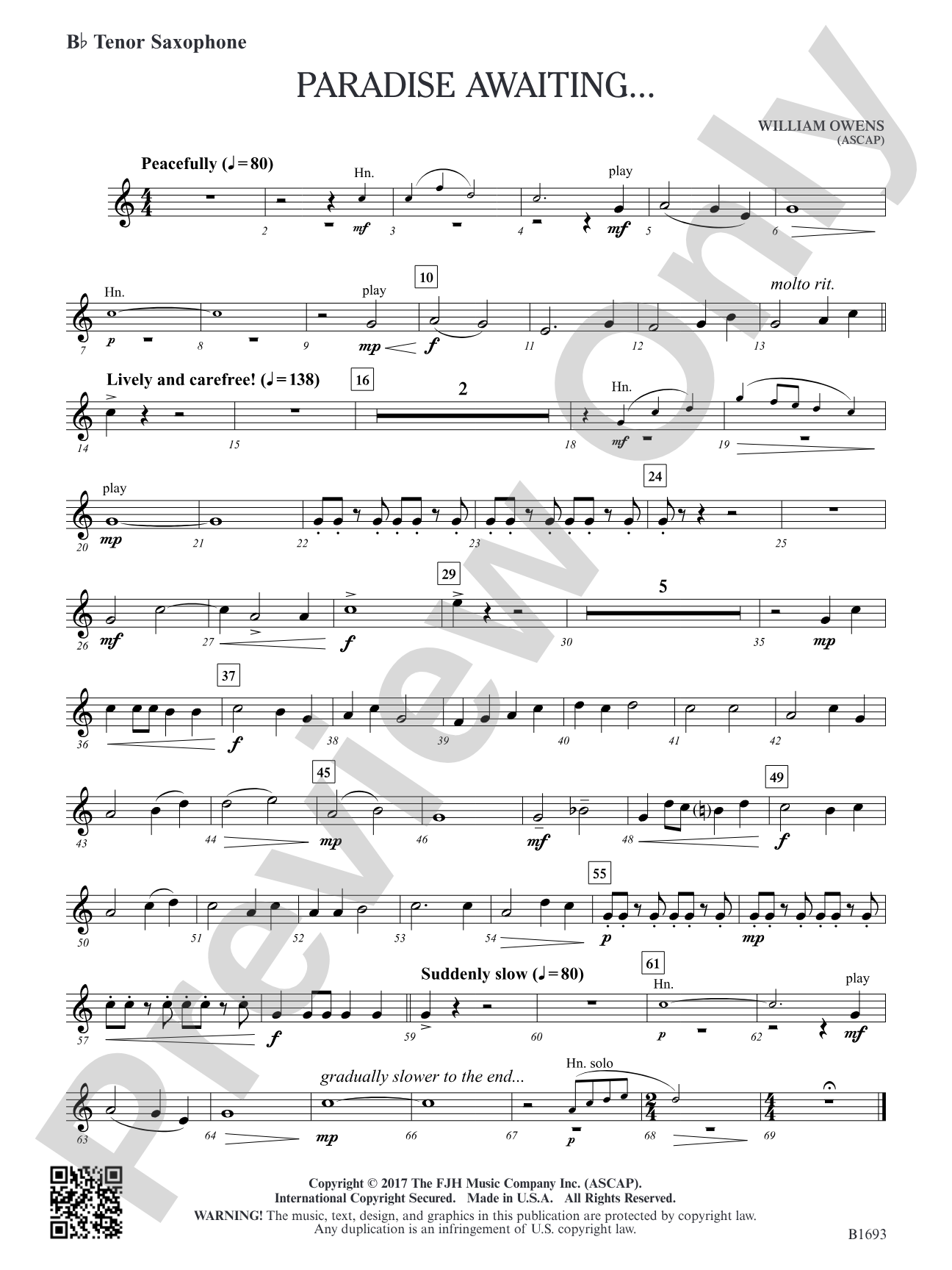 Paradise Awaiting...: B-flat Tenor Saxophone