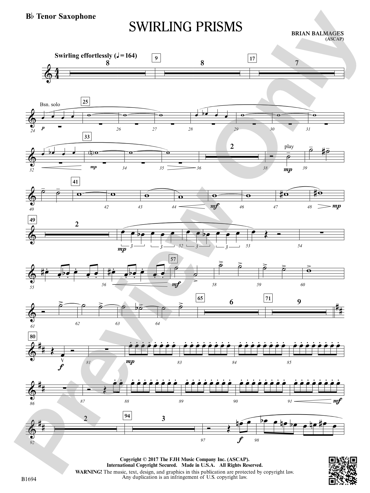 Swirling Prisms: B-flat Tenor Saxophone