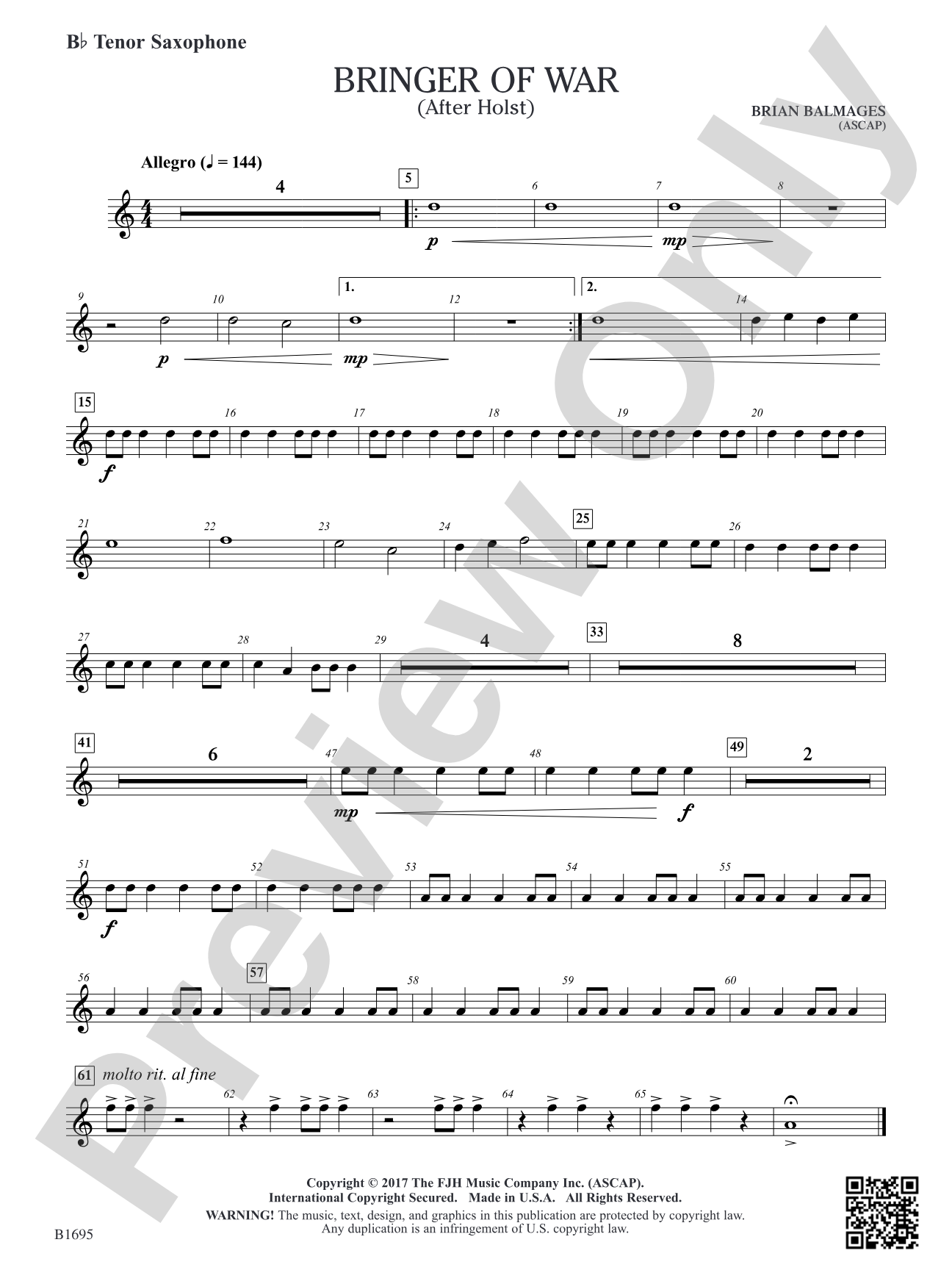 Bringer of War: B-flat Tenor Saxophone
