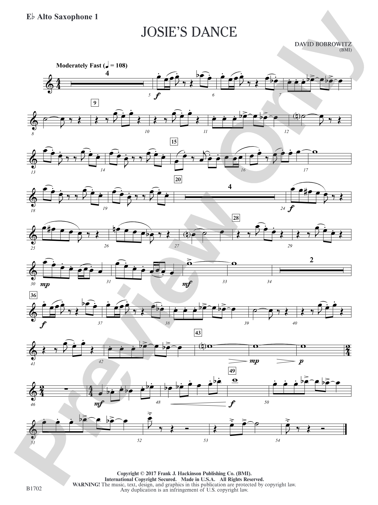 Josie's Dance: E-flat Alto Saxophone 1