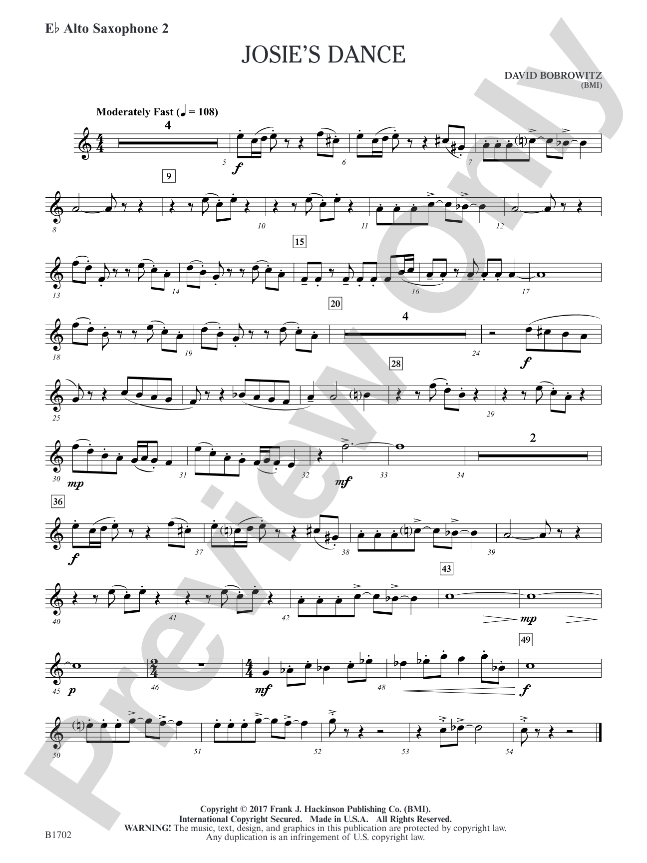 Josie's Dance: E-flat Alto Saxophone 2