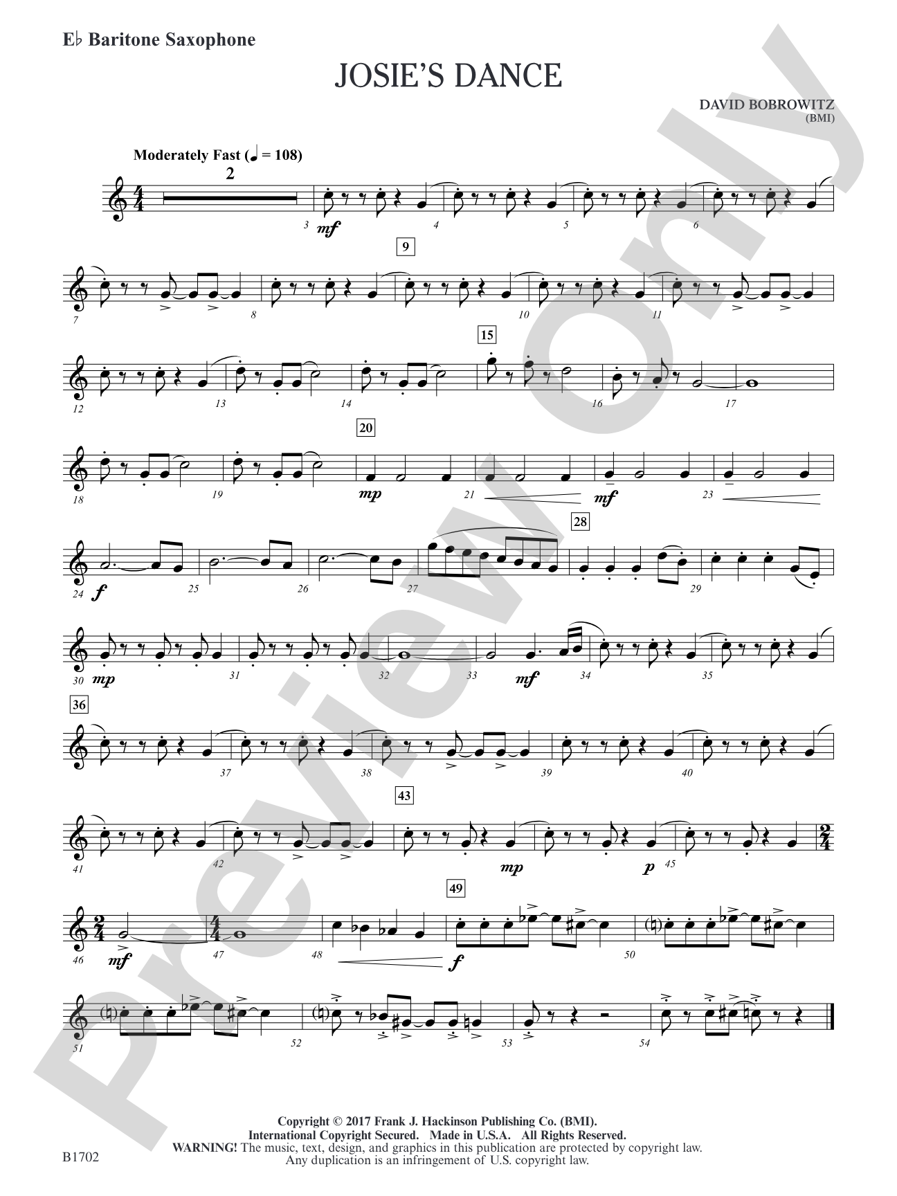 Josie's Dance: E-flat Baritone Saxophone