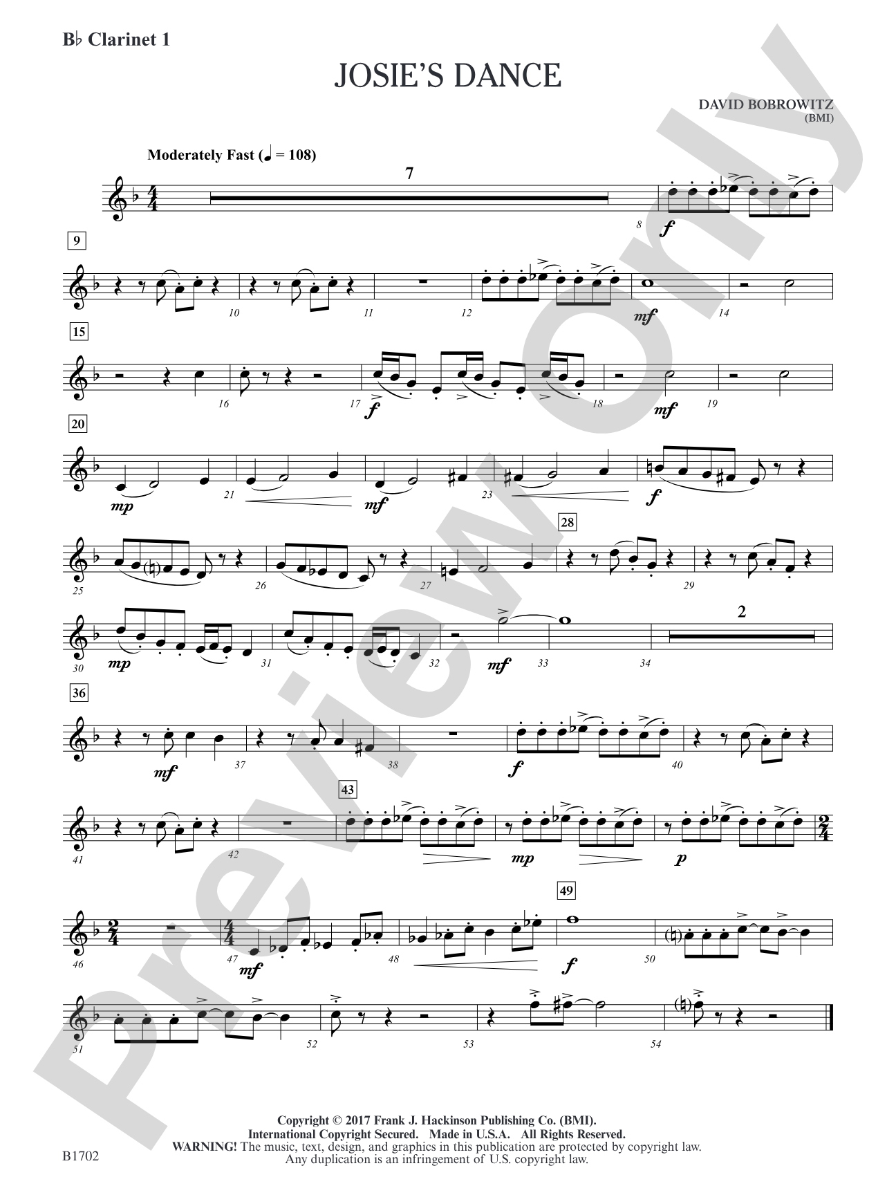 Josie's Dance: B-flat Clarinet 1