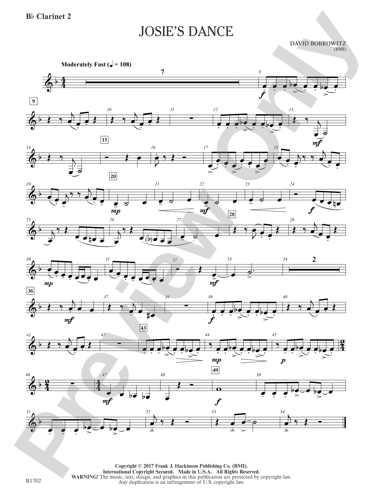 Josie's Dance: B-flat Clarinet 2