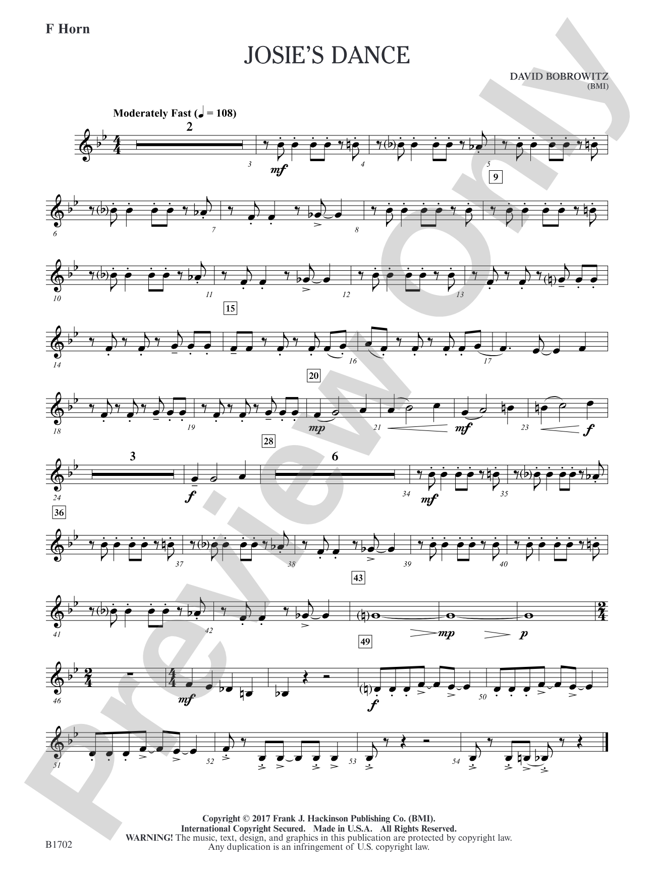 Josie's Dance: F Horn
