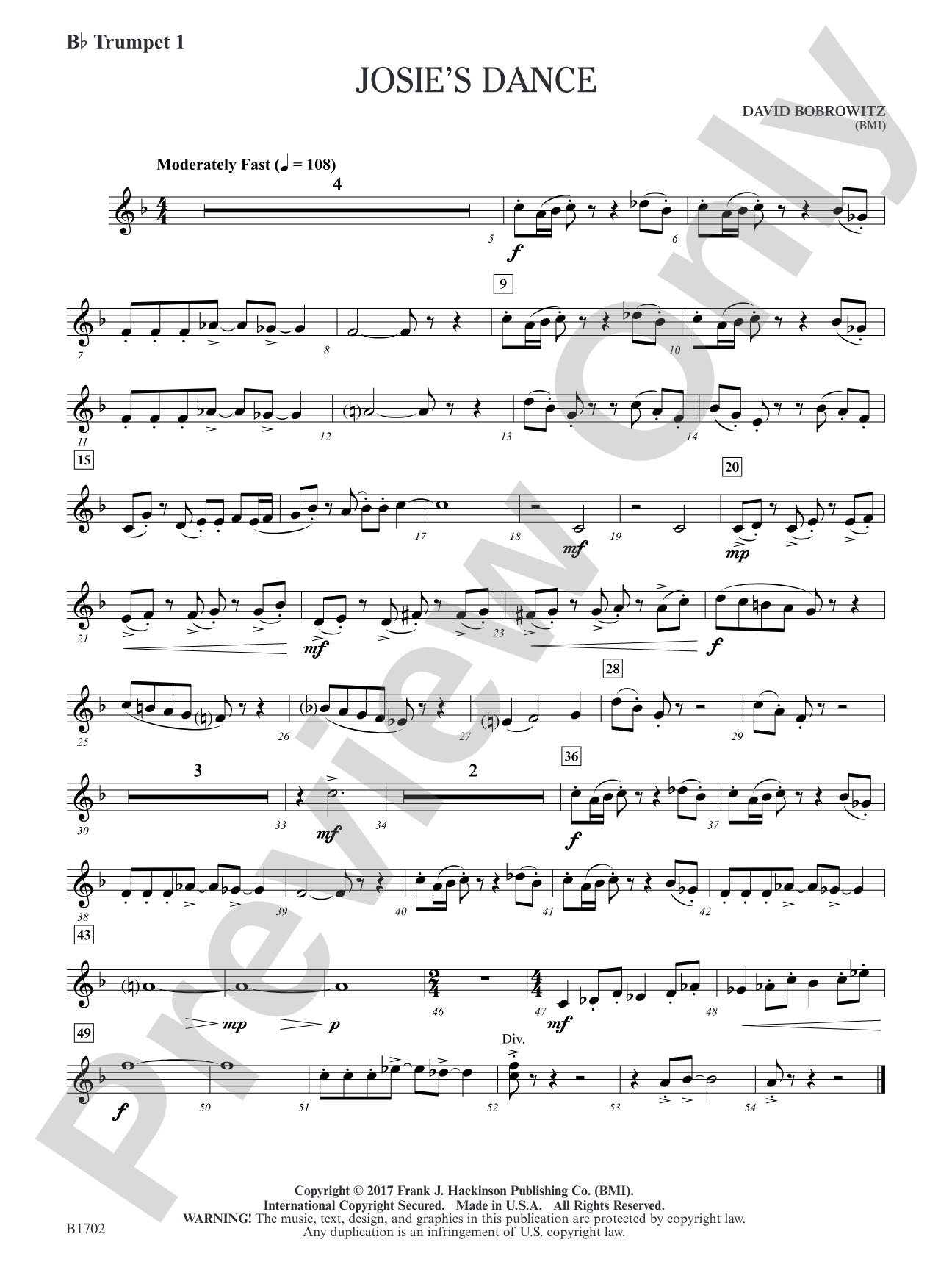 Josie's Dance: B-flat Trumpet 1
