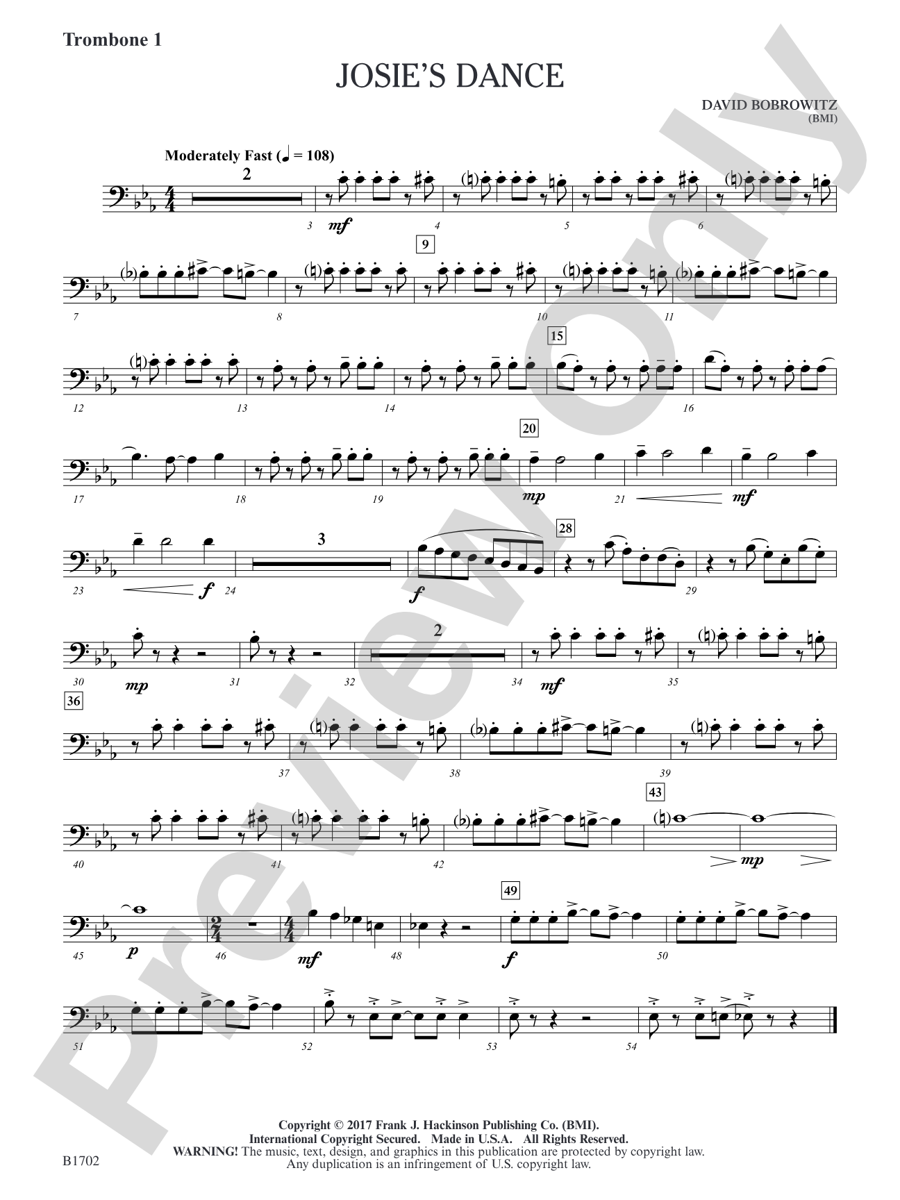 Josie's Dance: Trombone 1