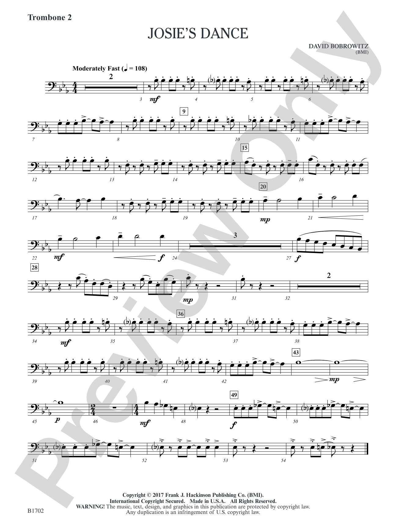 Josie's Dance: Trombone 2