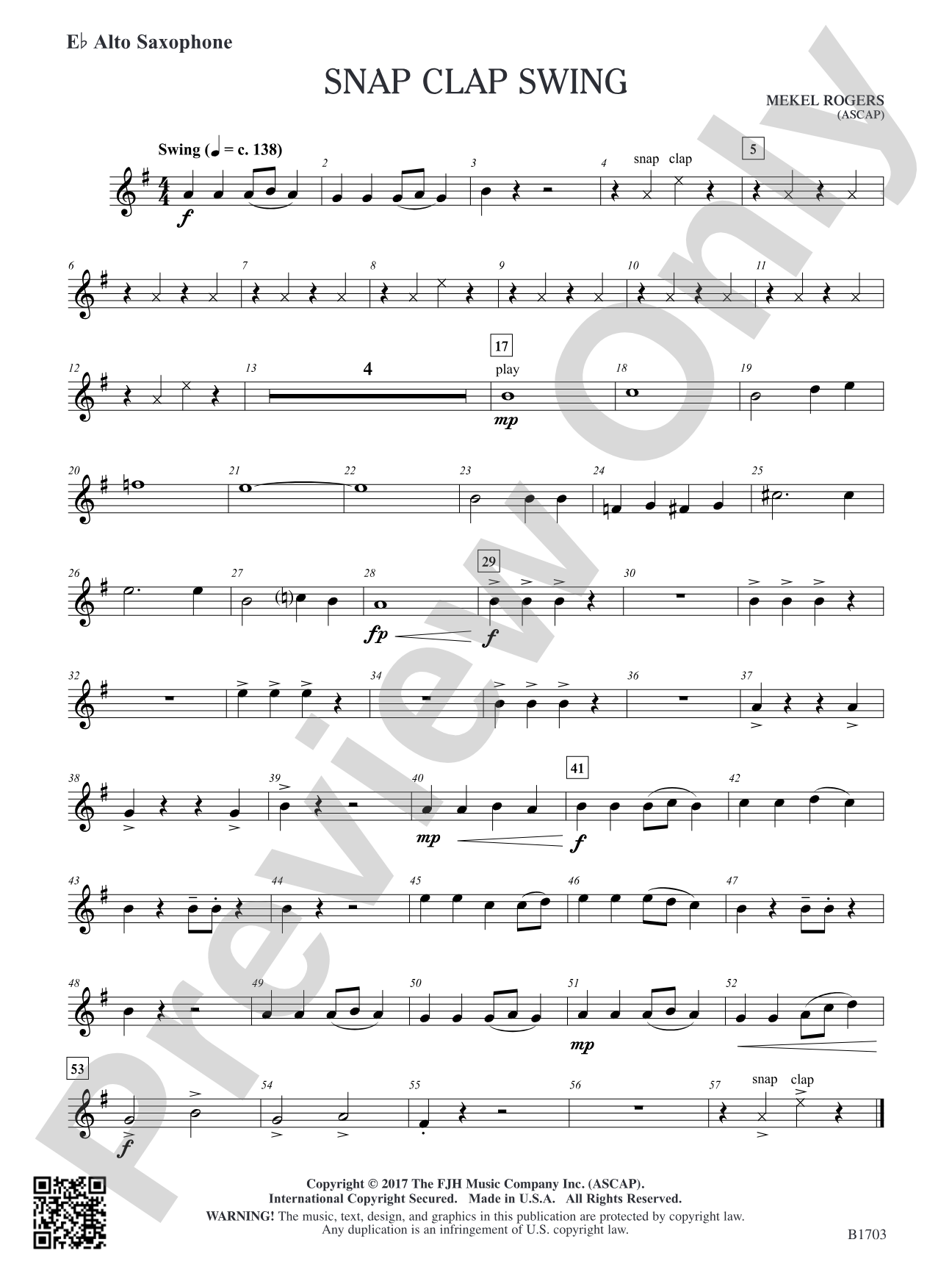 Snap Clap Swing: E-flat Alto Saxophone